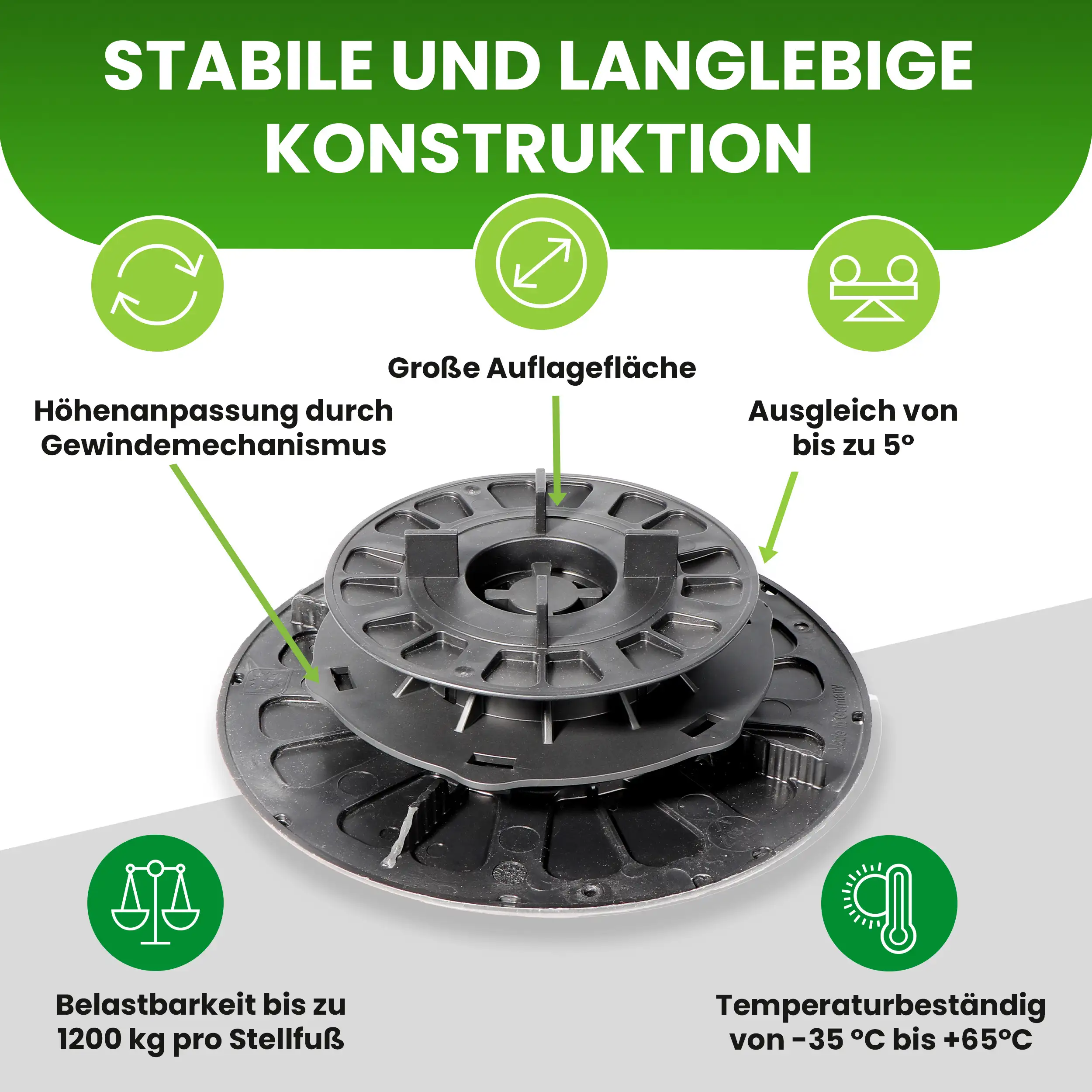 1 Karton Justierbarer Plattenlager Premium mit Gefälleausgleich bis zu 5 % für Stein Beton Keramikplatten 1 Karton Justierbarer Plattenlager Premium mit Gefälleausgleich bis zu 5 % für Stein Beton Keramikplatten