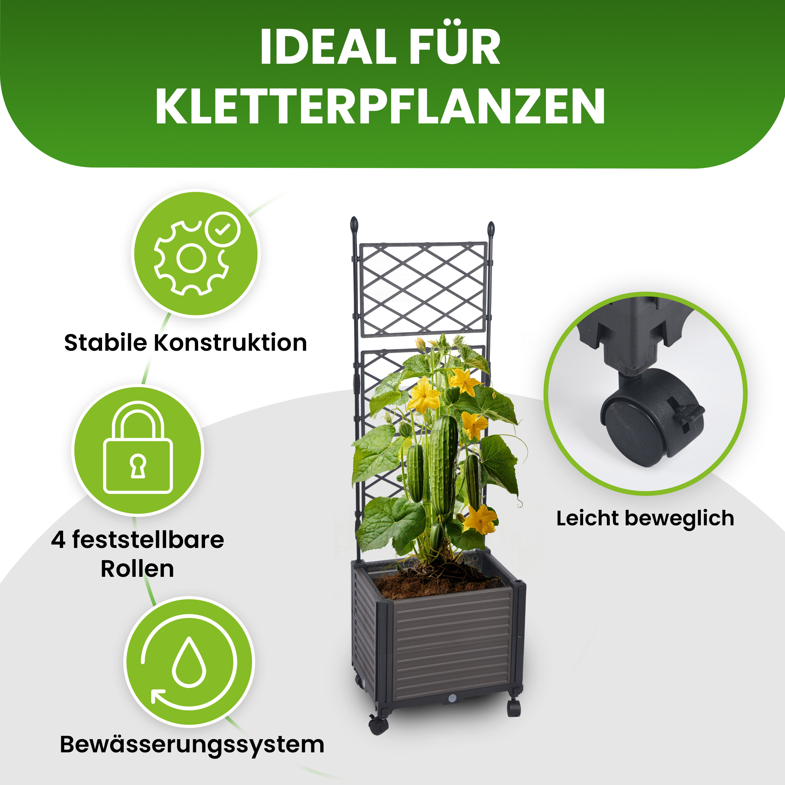 2 Blumenkasten Set mit Spalier 41x30xH125 cm Pflanzkasten auf Rädern Rankgitter für Garten Terrasse