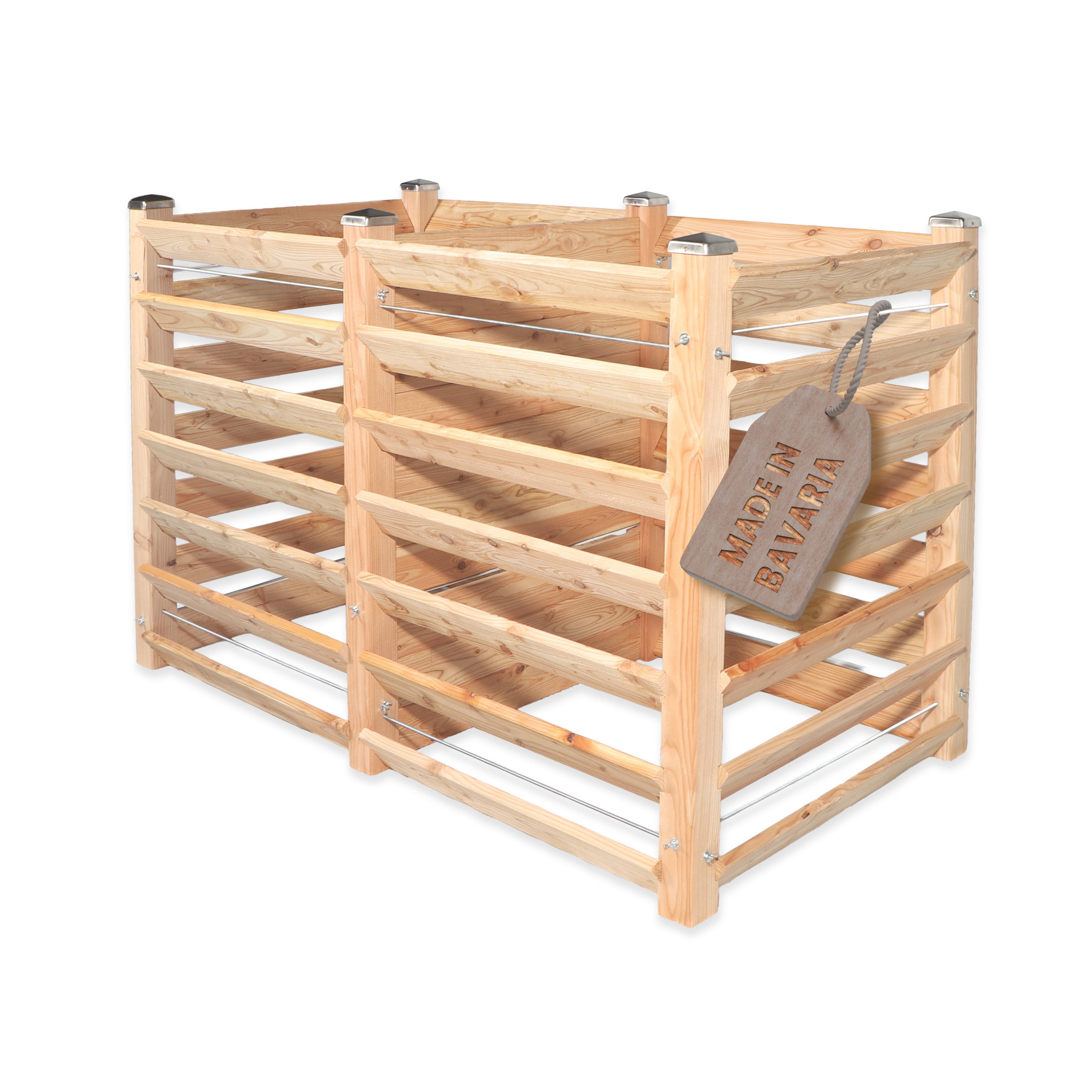 Moderner Komposter Duo 80x153xH100 cm aus Lärchenholz Massivholz Steckkomposter Kompostsilo Holzkomposter