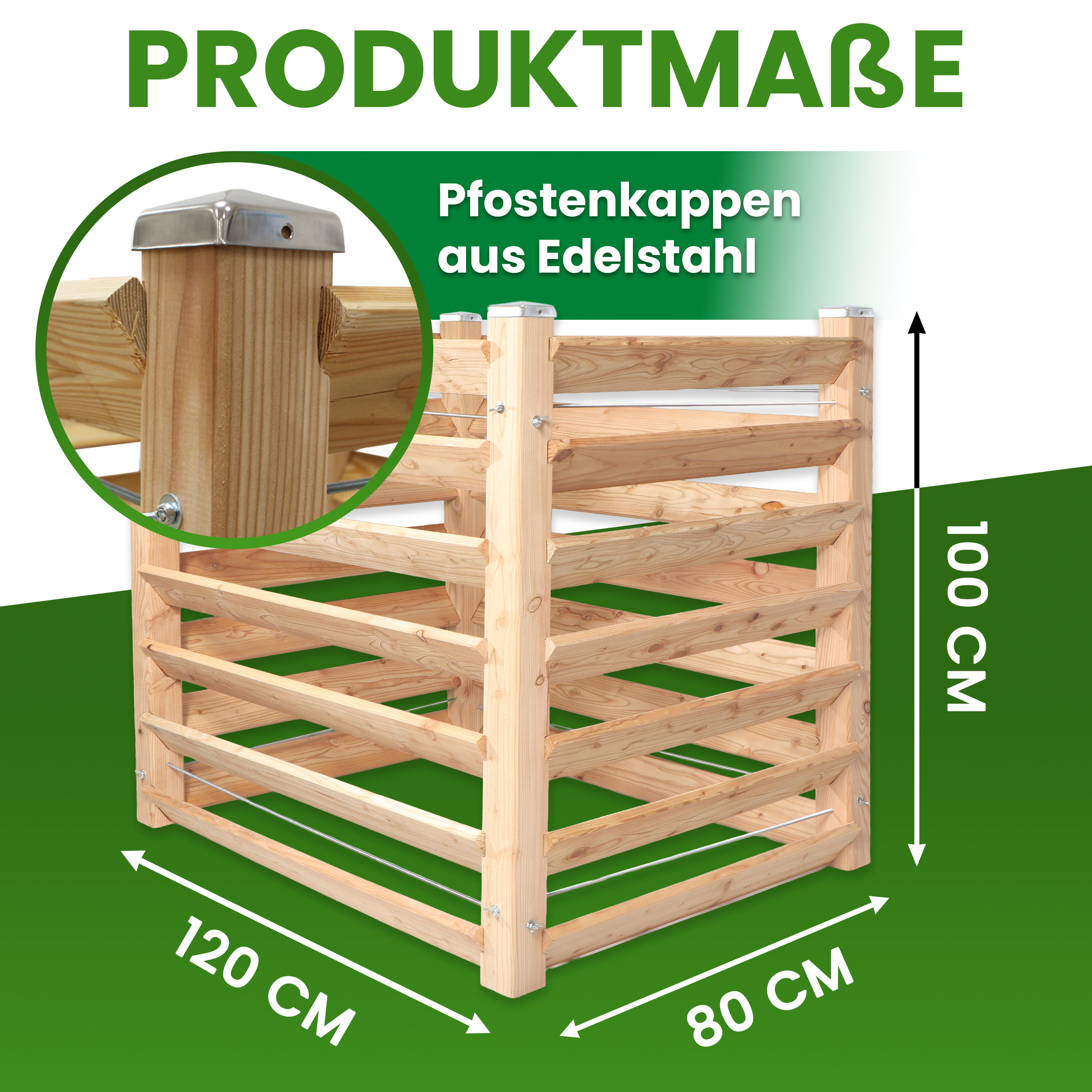 Moderner Komposter Single 80x120xH100 cm aus Lärchenholz Massivholz Steckkomposter Kompostsilo Holzkomposter