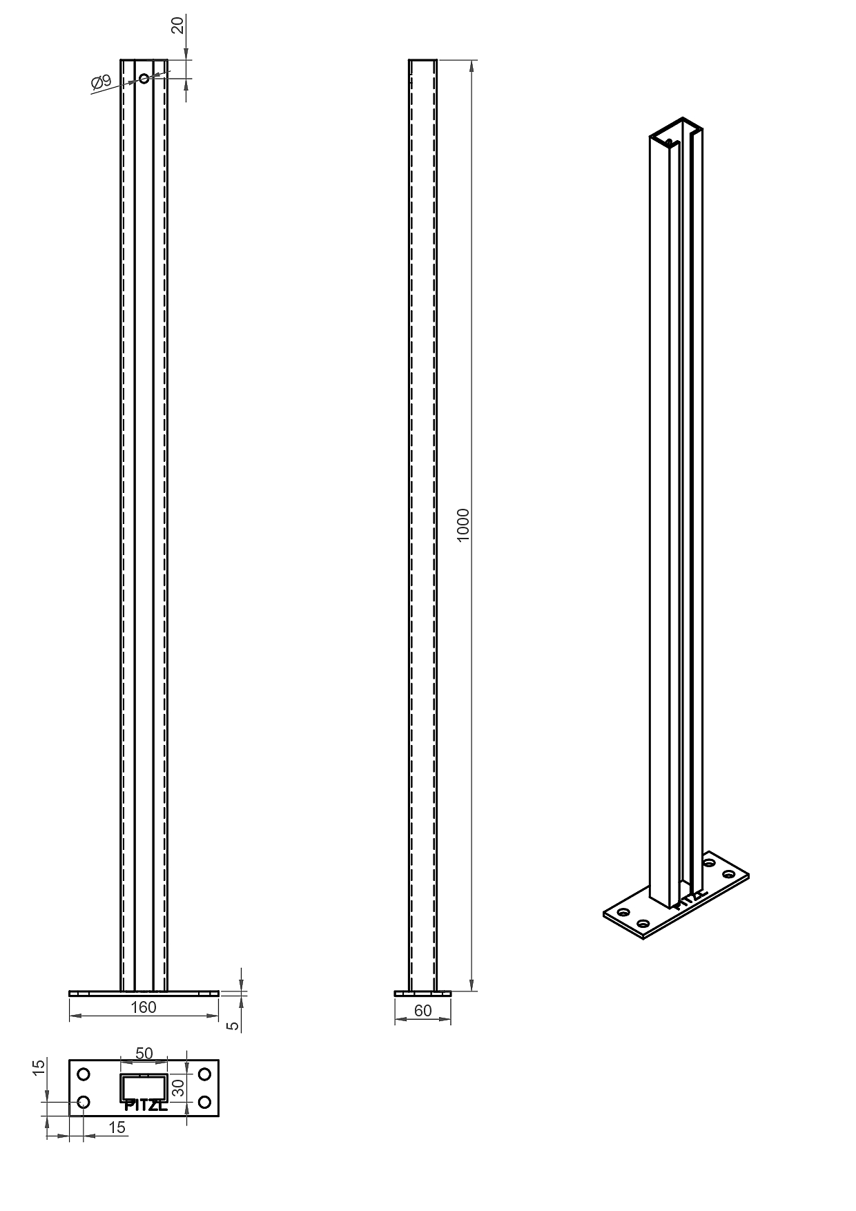 Pitzl Zaunsäulen zum Aufdübeln C-Profil feuerverzinkt - Höhe