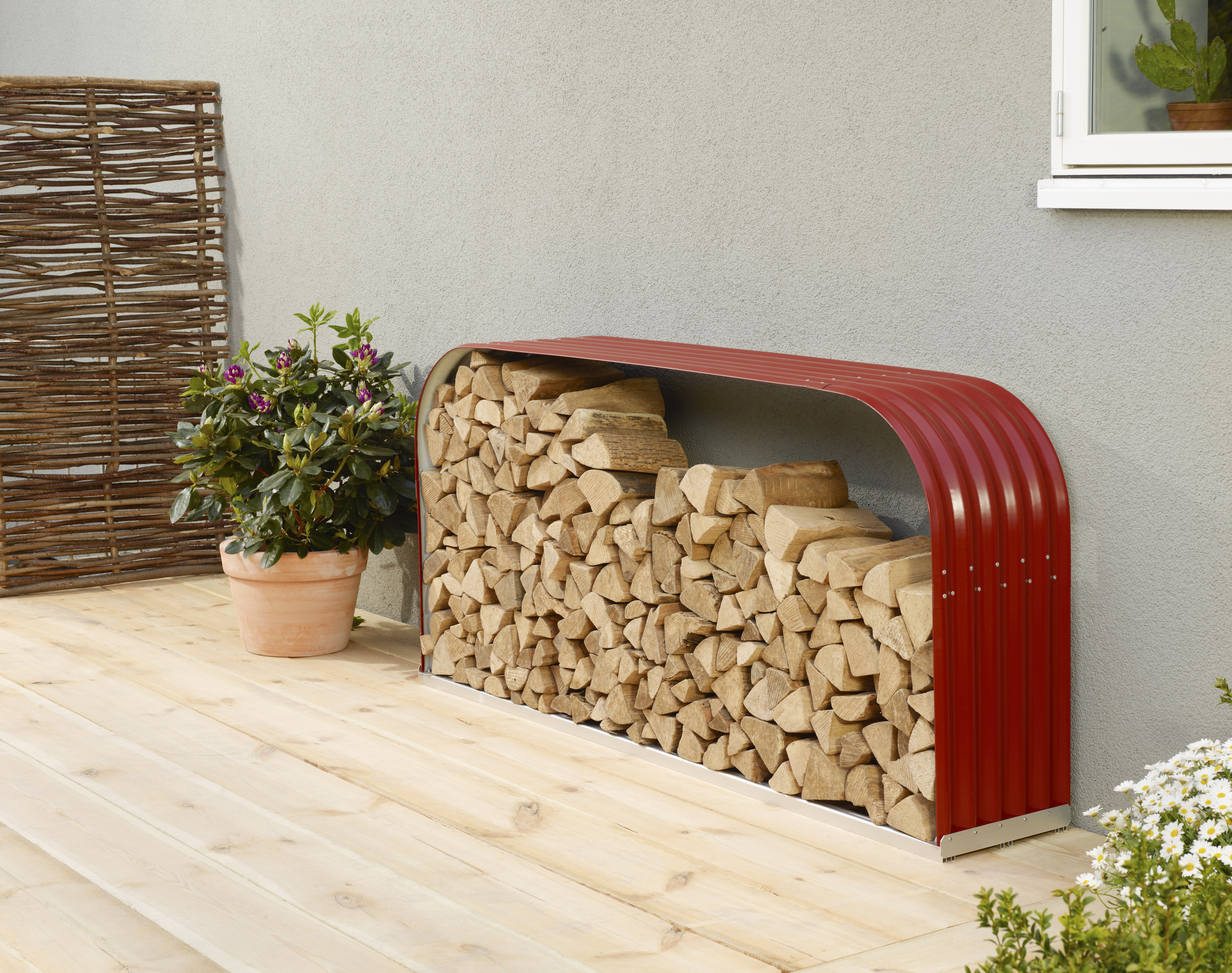 EX_Kaminholzregal_Lignum_401_QUER_rubin_40002409_1 Kaminholzregal Lignum 401, flach, rubin