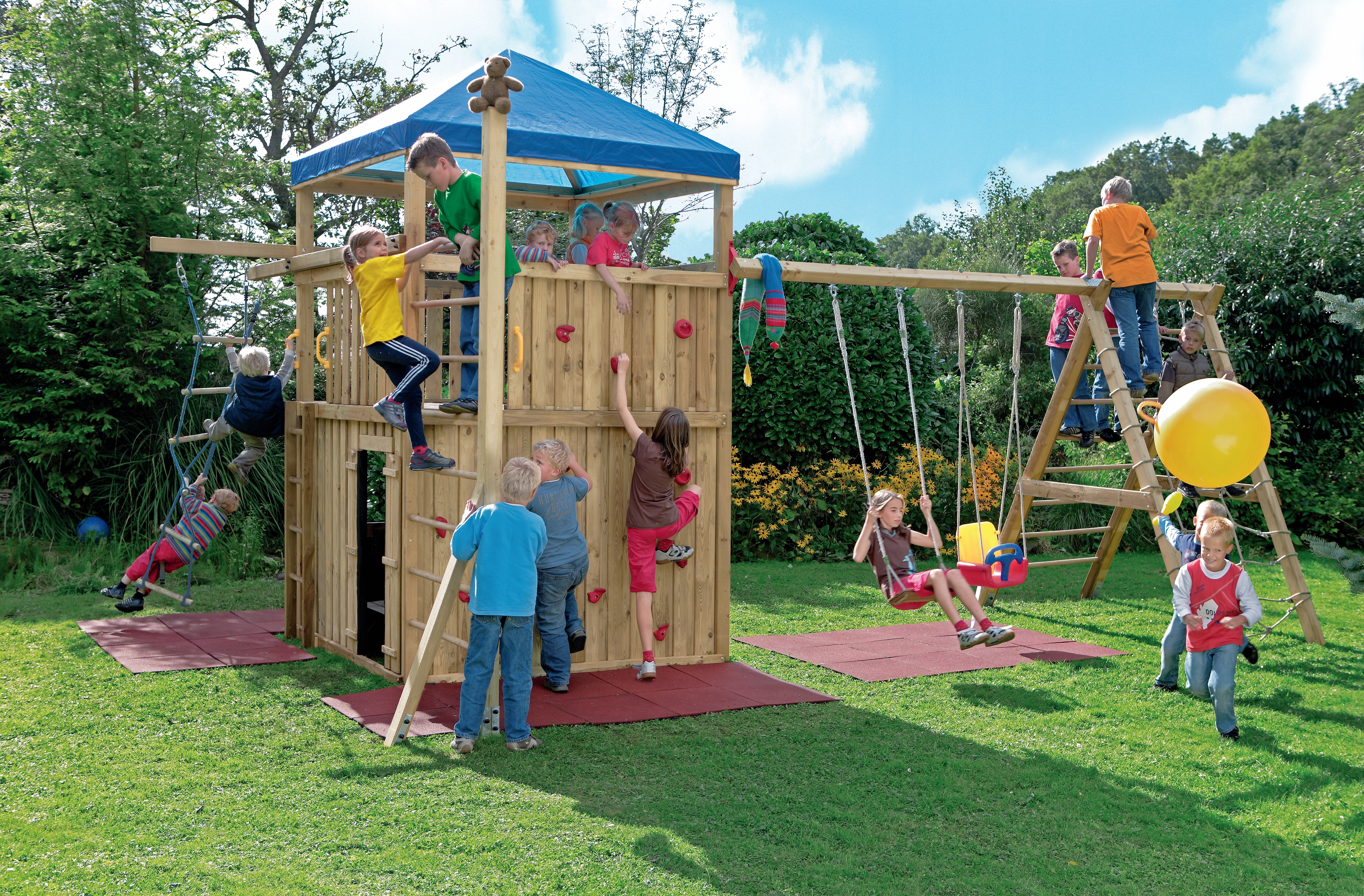 Spielturm BIG mit Planendach blau B203 x T203 x H290 cm Kiefer imprägniert