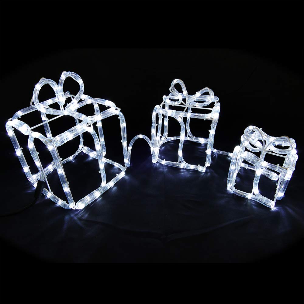 haupt Geschenkboxen 3er-Set aus Drahtgestell und Lichtschlauch Lichtschlauchfigur mit 180 LED