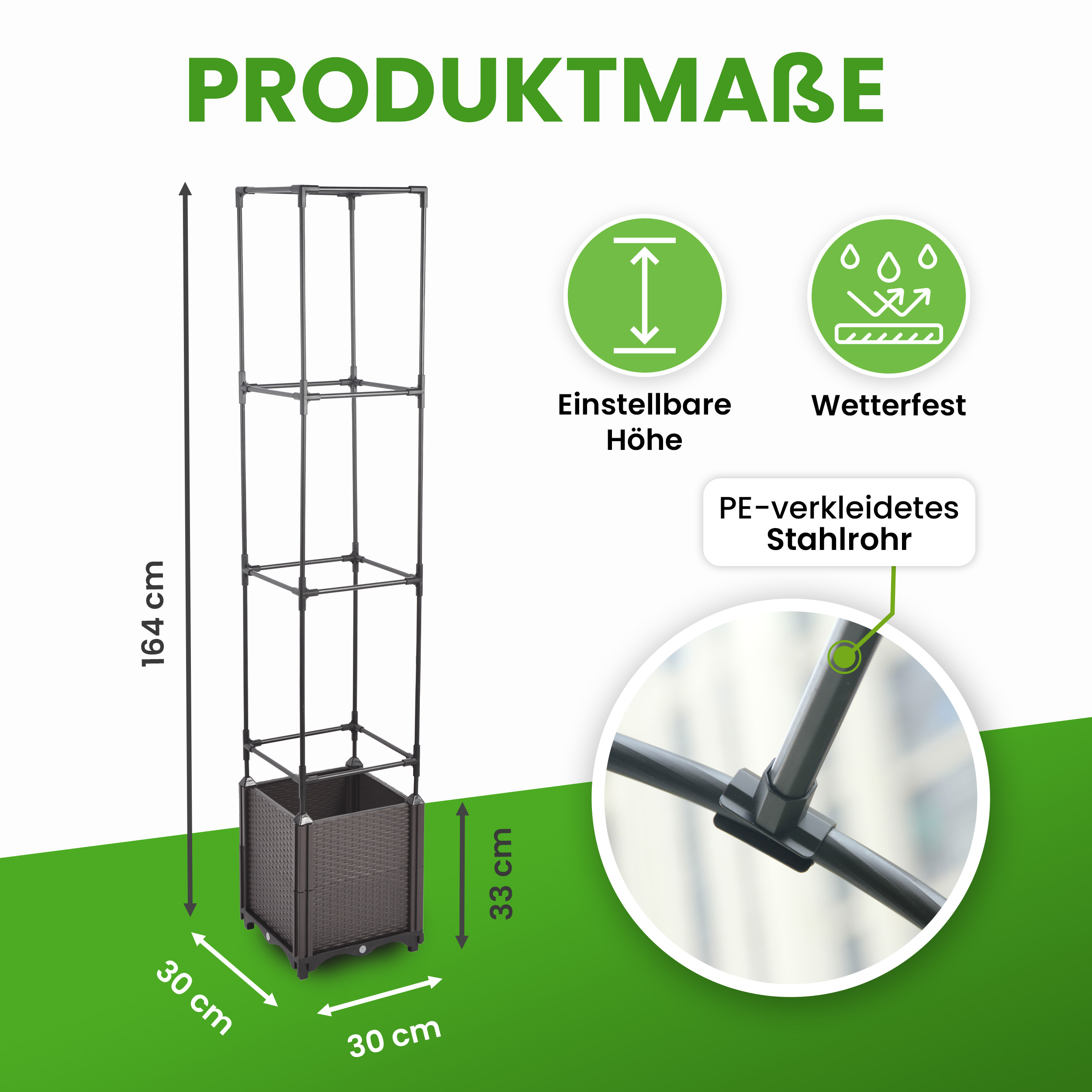 4JXEE3Wew0gbEg Blumenkasten Set mit Rankhilfe 4 Ebenen 30x30xH164 cm Pflanzgefäß für Garten Balkon