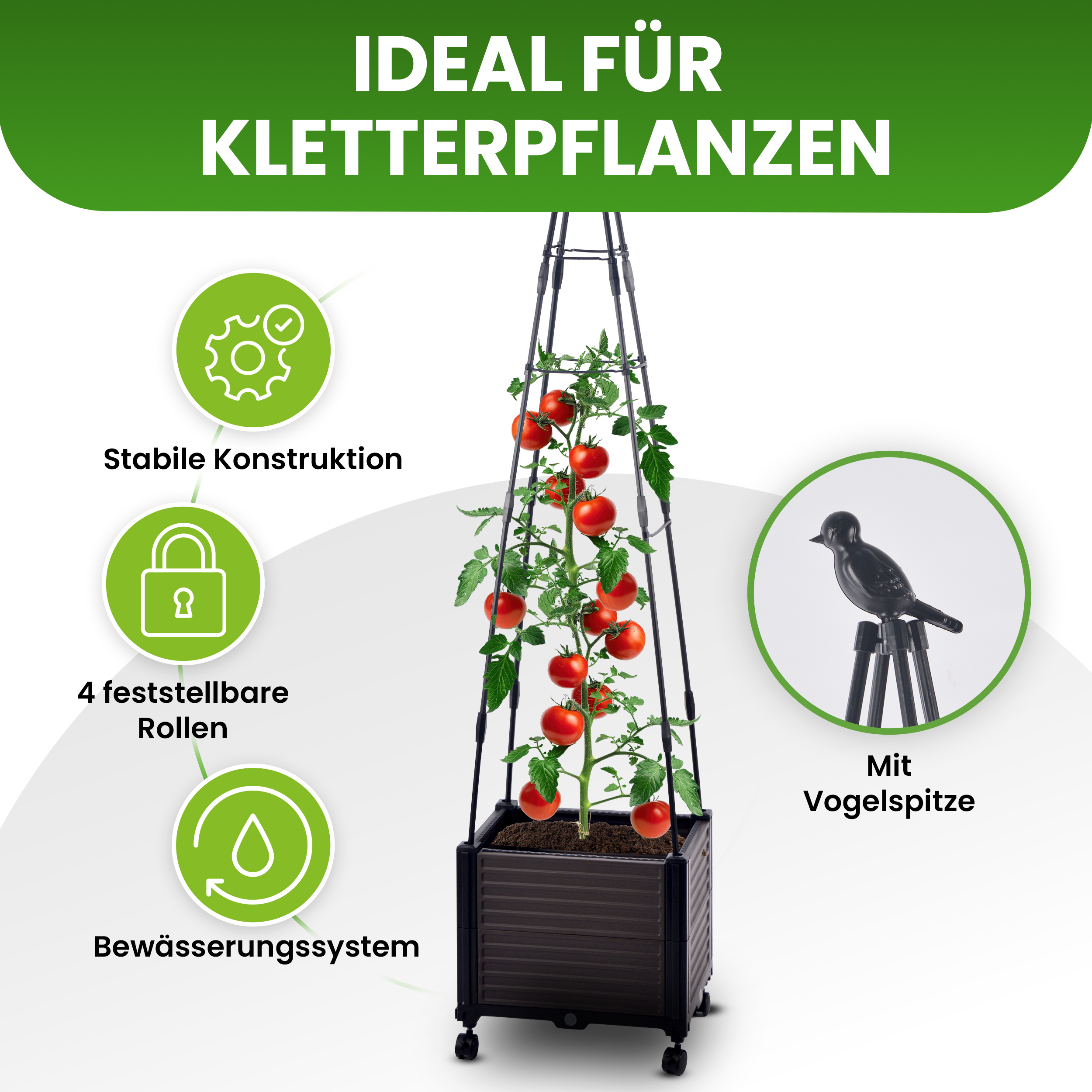 02ZyZpspoT0Ejns Blumenkasten Set mit Rankhilfe gespitzt 41x30xH160 cm Pflanzkasten auf Rädern