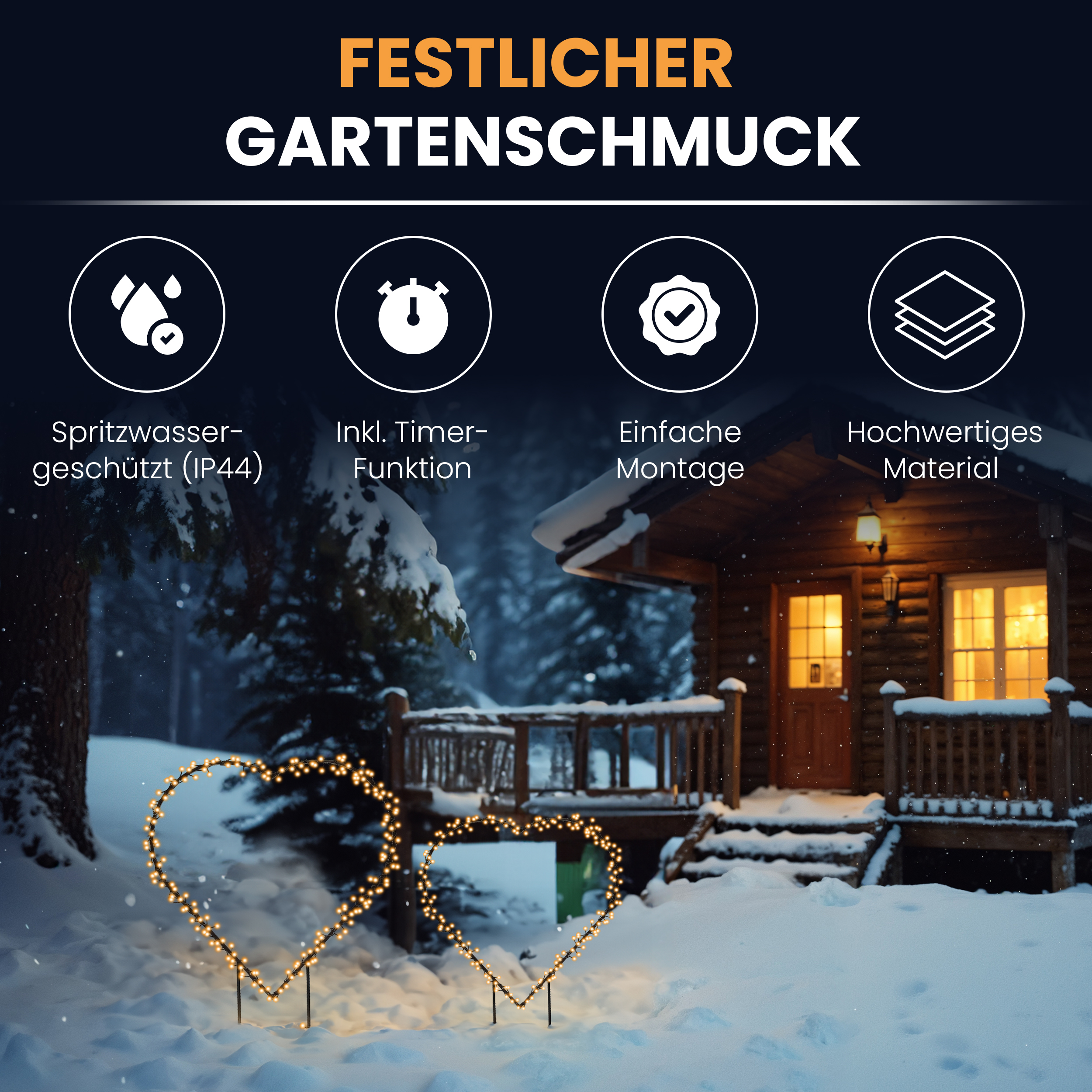 2BfusUPkQ5yKDa Weihnachtsdeko außen Figuren Herz Beleuchtung