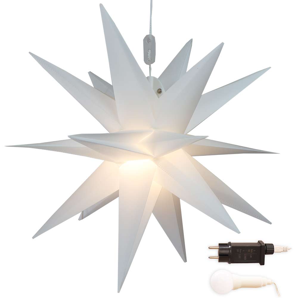 Faltstern 18 Zacken aus Kunstoff-Folie mit LED-Birne warmweiß Weihnachtsstern