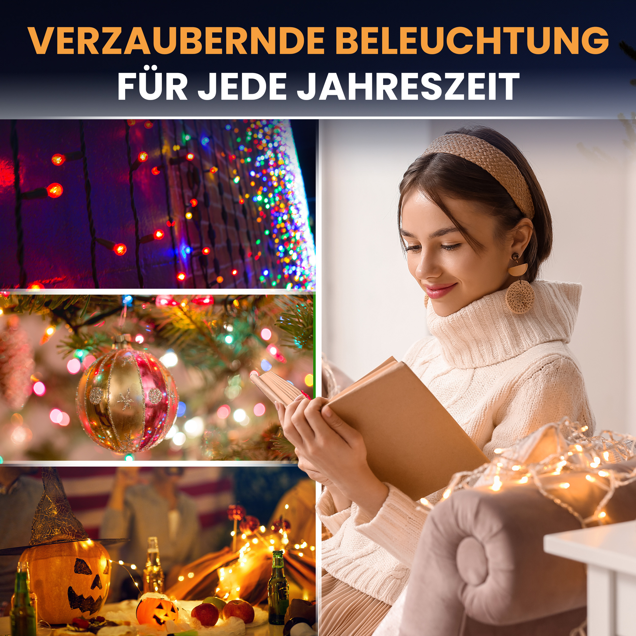 6xC9bScMquV38g Weihnachtsbaum Lichterkette bunt warmweiß LED-Lichterkette außen innen mit Timer