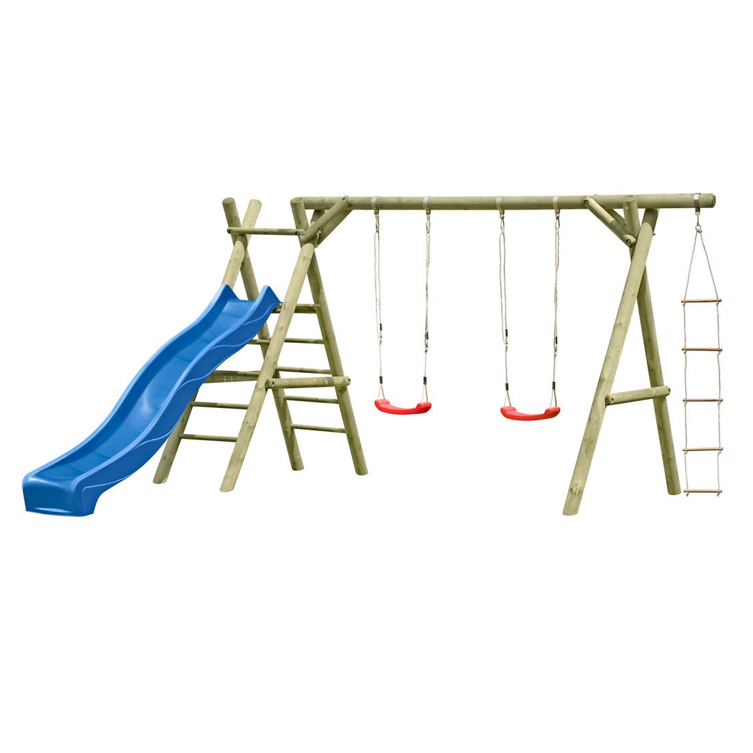 B-Ware Classic Schaukelgestell 430x190x220 cm Kiefer KDI Doppelschaukel mit Kletterseil Podest und Rutsche 290 cm blau B-Ware Classic Schaukelgestell 430x190x220 cm Kiefer KDI Doppelschaukel mit Kletterseil Podest und Rutsche 290 cm blau