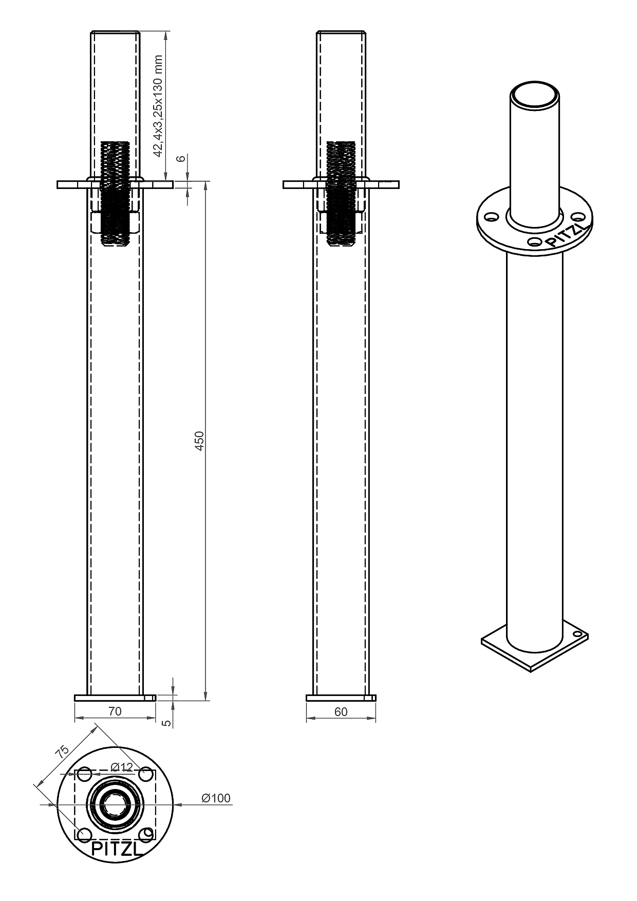 Pitzl Pfostenträger zum Einbetonieren starre Ausführung