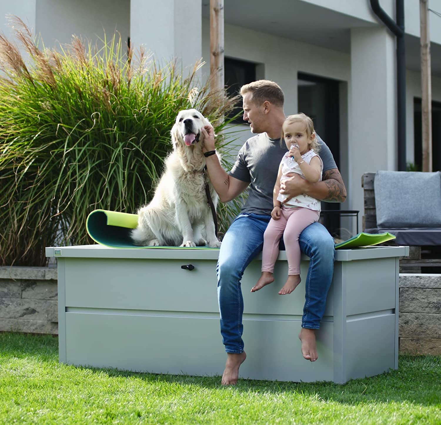 AmbientejFL9iuSO3WUcX Gartenbox aus Metall Kissenbox Wetterfest Gartenkiste Aufbewahrungsbox