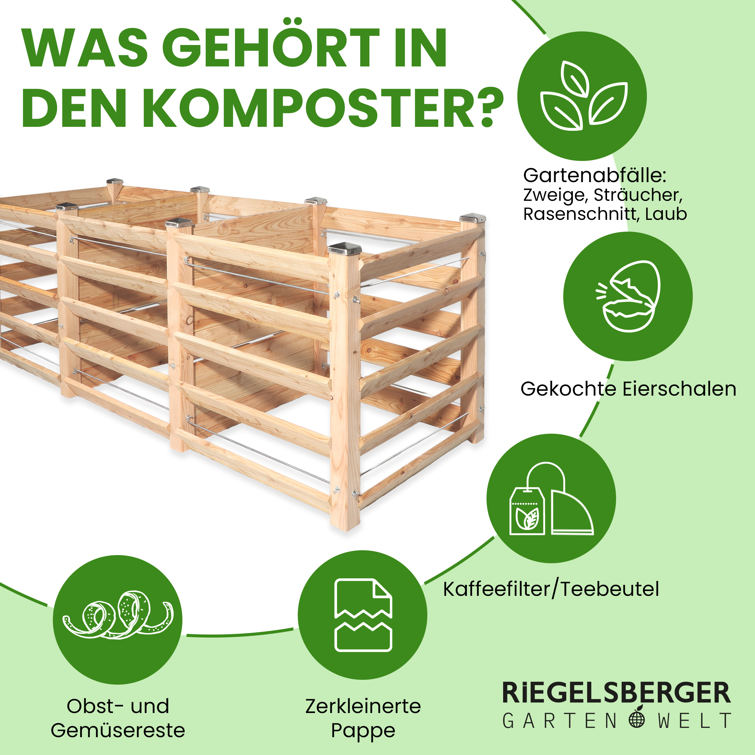 Moderner Komposter Trio aus Lärchenholz 120x346xH80 cm mit Stecksystem