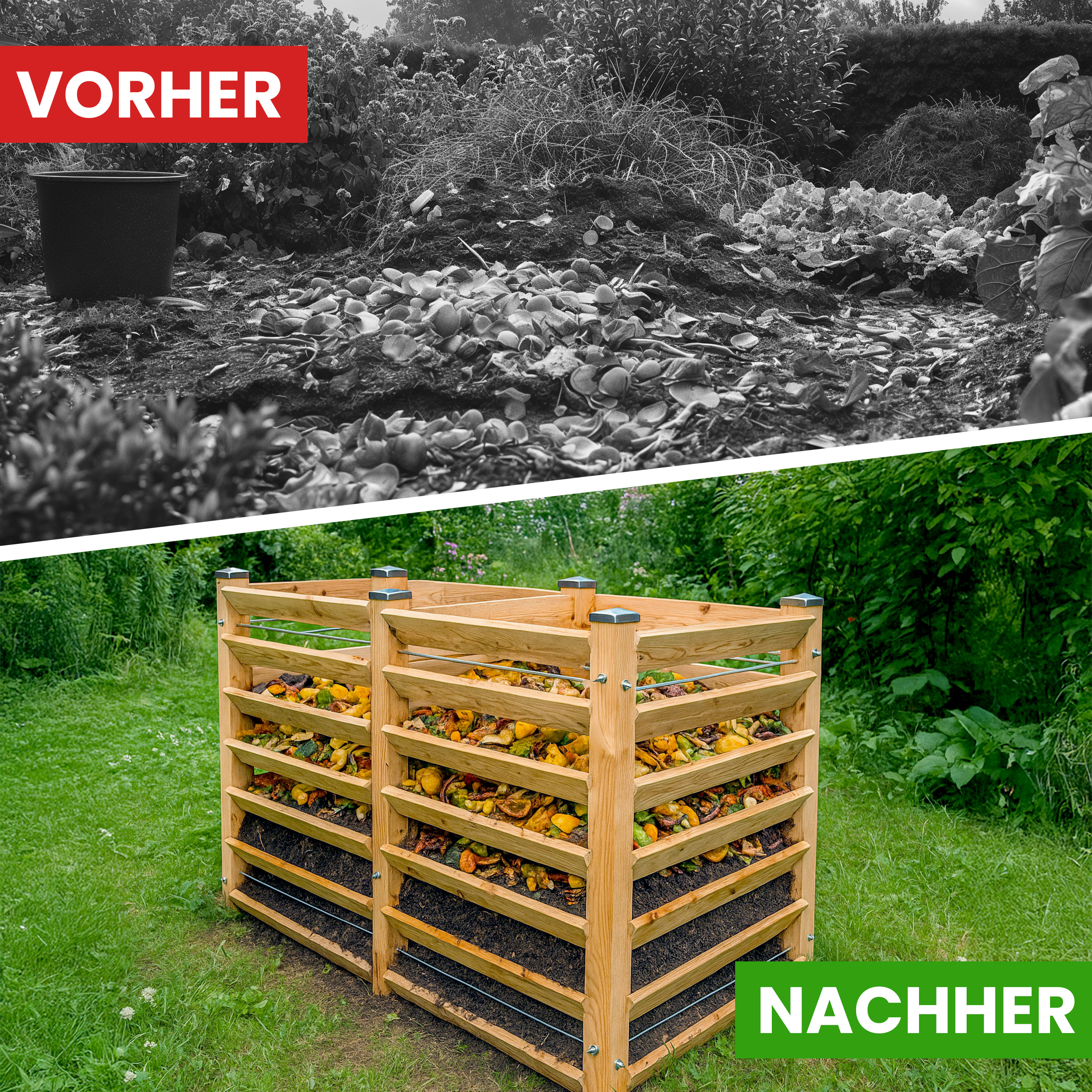 Moderner Komposter Duo 120x233xH100 cm aus Lärchenholz Massivholz Steckkomposter Kompostsilo Holzkomposter