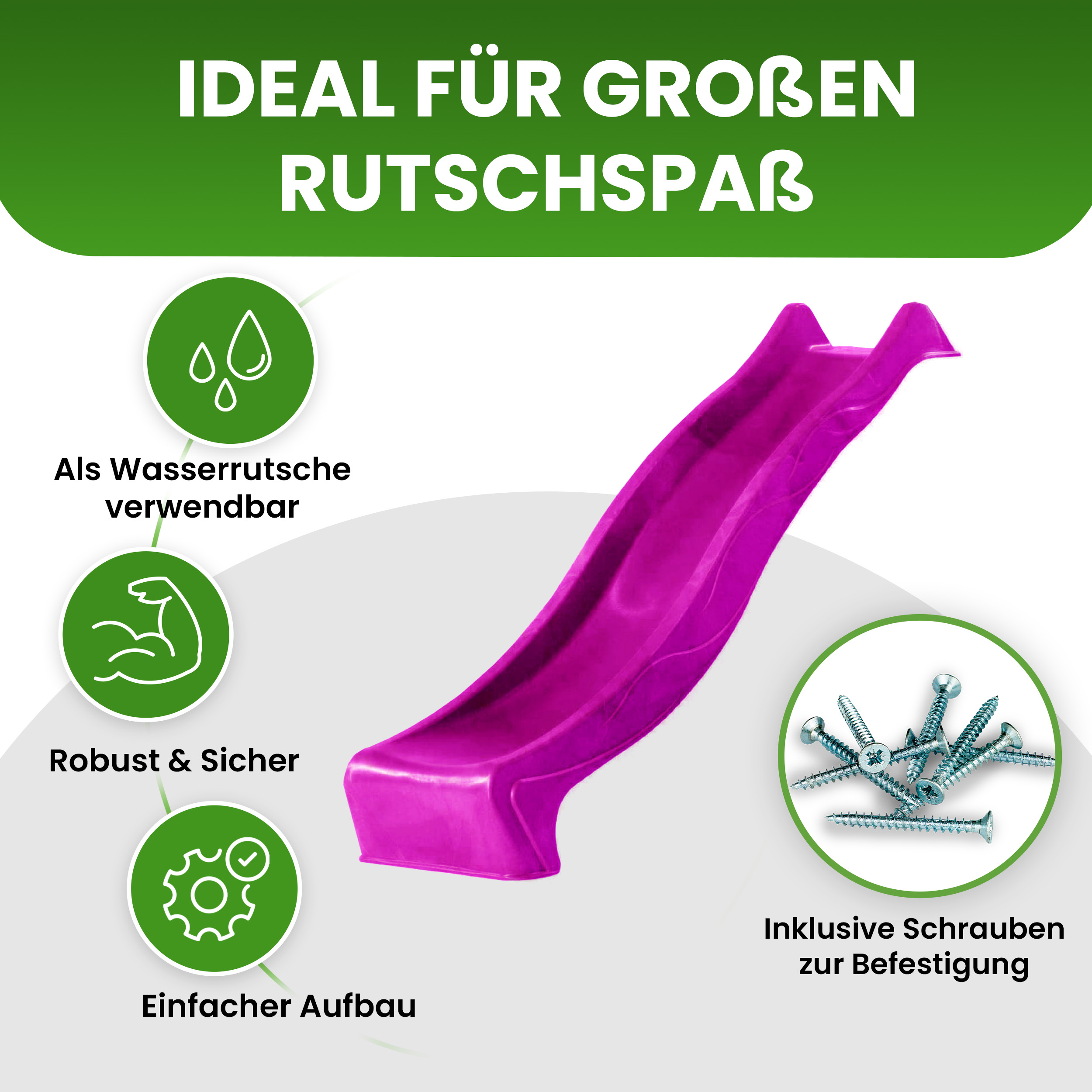 Wellenrutsche 290 cm mit Wasseranschluss Anbaurutsche für Podesthöhe 150 cm für Spielturm oder Schaukel