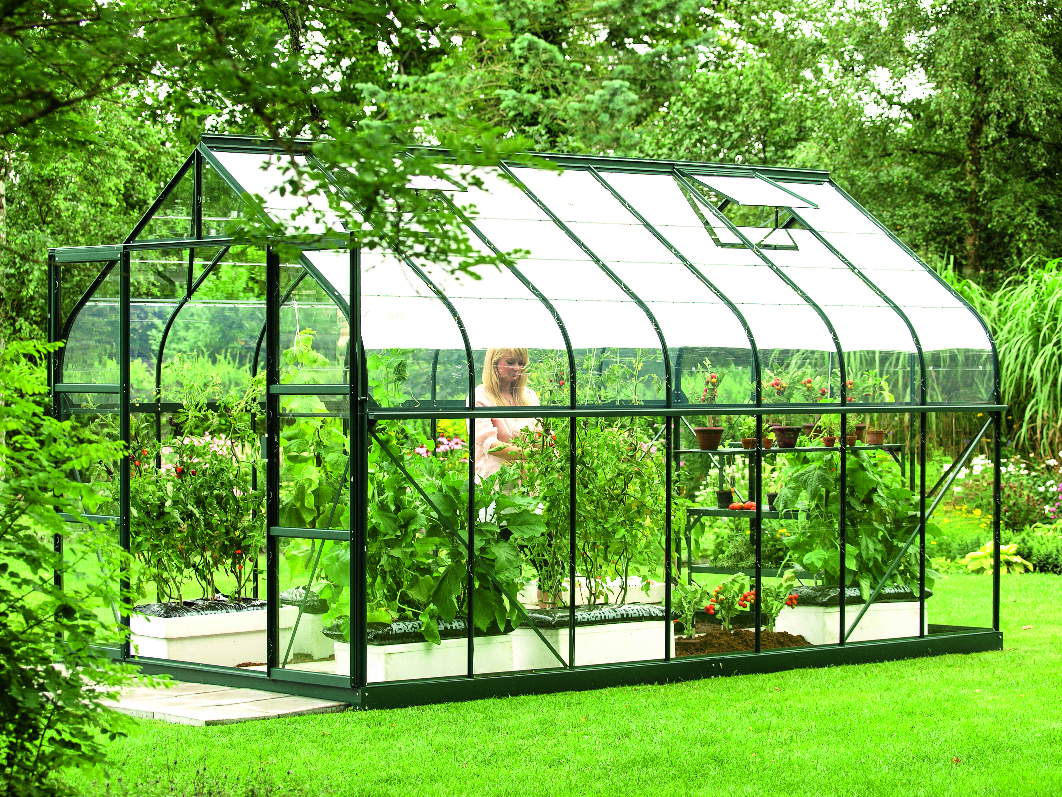 Gewächshaus Dione 11500 ESG3mm, smaragd inkl. Fundament