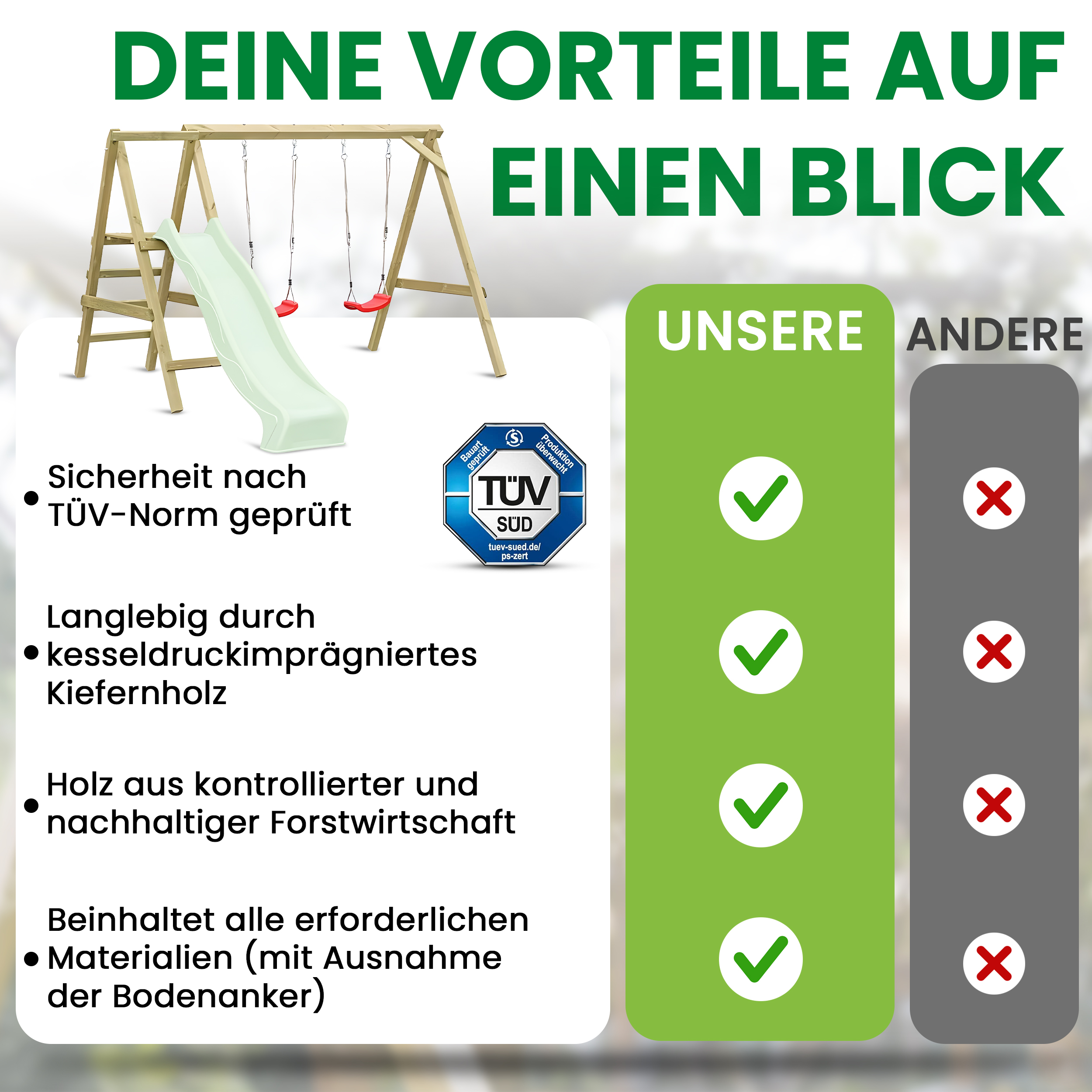 7XthLyobipfaBf Premium Doppelschaukel Kerstin mit Podest KDI Kinderschaukel mit zwei Schaukelsitzen TÜV geprüft