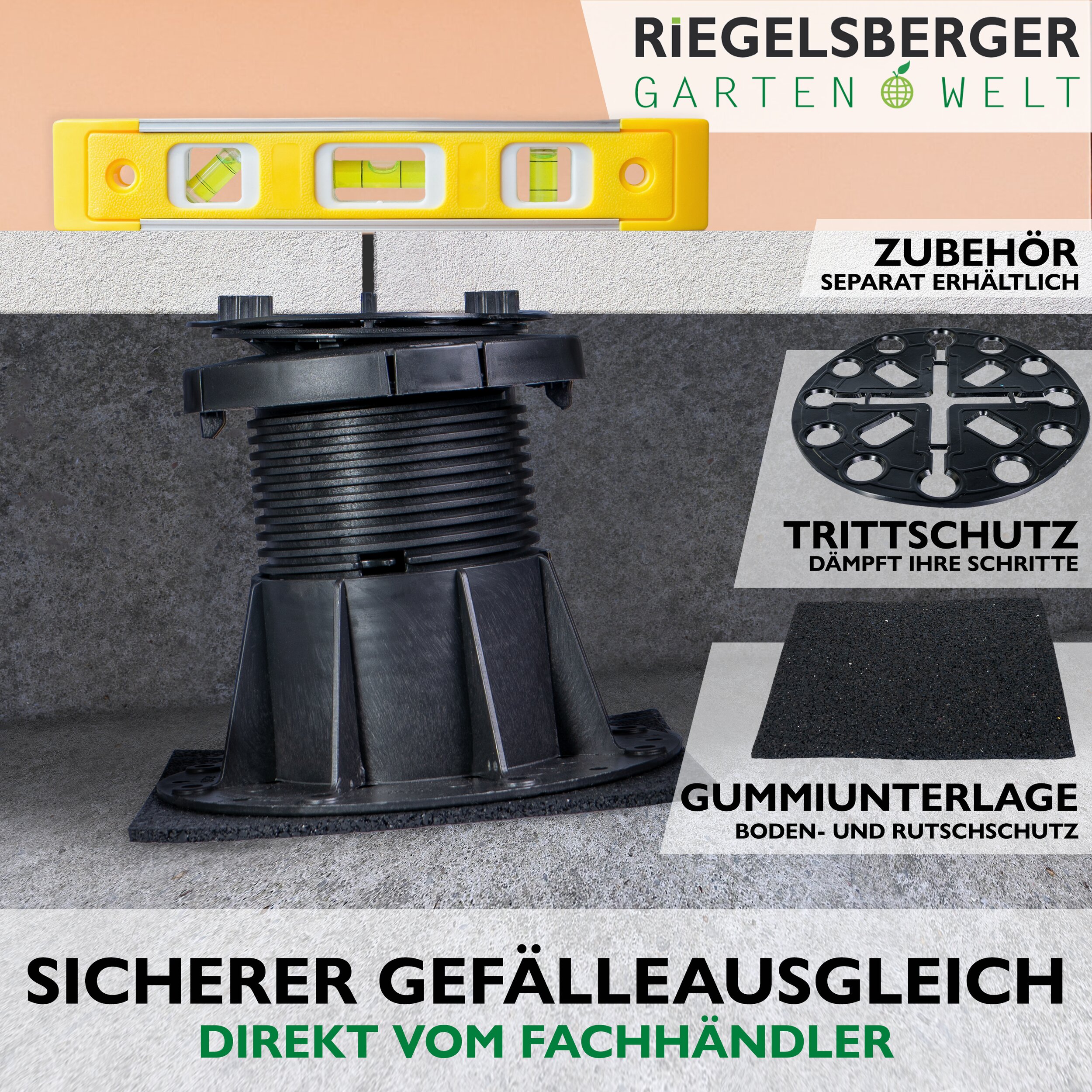 003_Feature_Platten_Seitenansicht 1 Karton Plattenlager Basic mit Gefälleausgleich bis zu 7% für Terrassen-Platten Terrassenlager