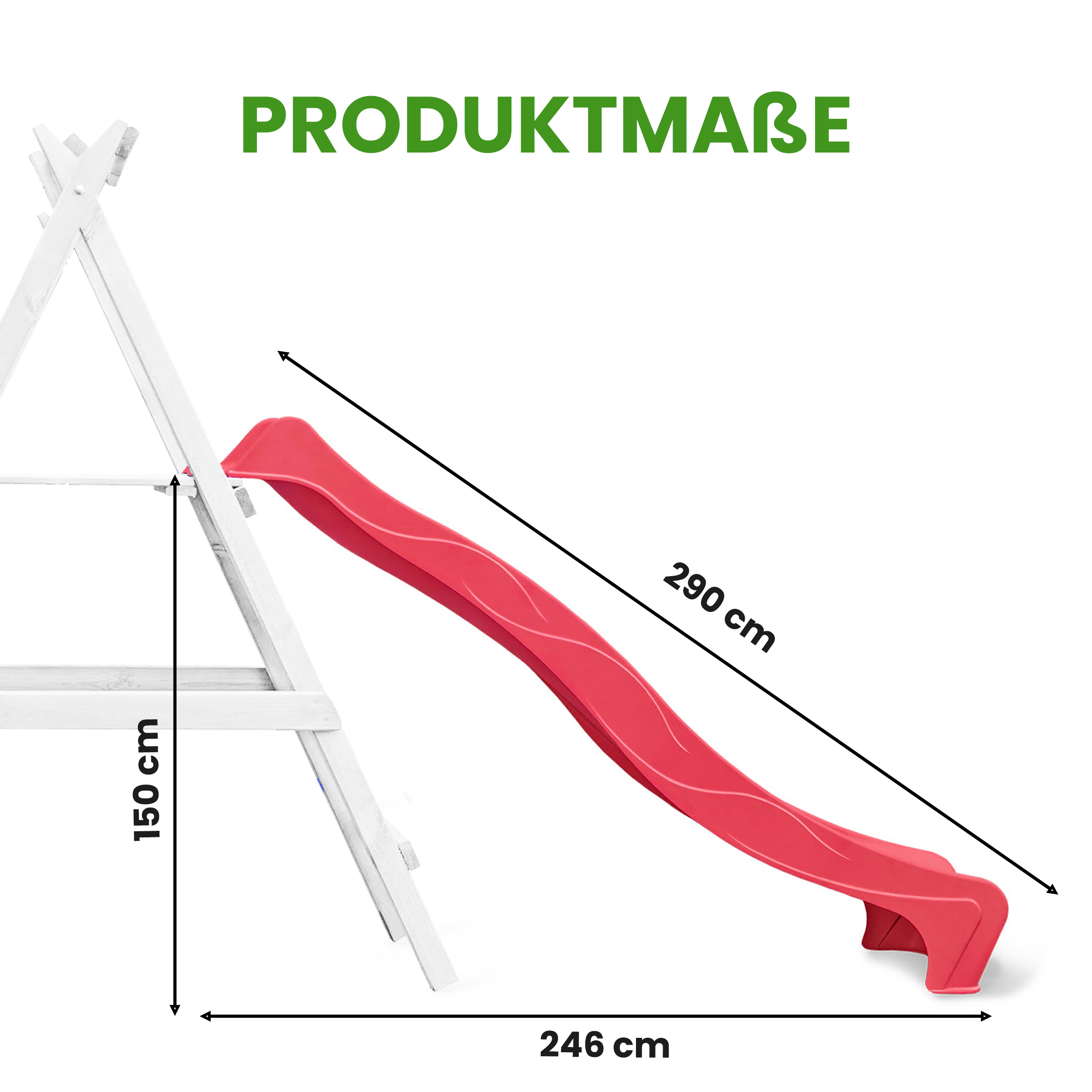 Wellenrutsche 290 cm mit Wasseranschluss Anbaurutsche für Podesthöhe 150 cm für Spielturm oder Schaukel
