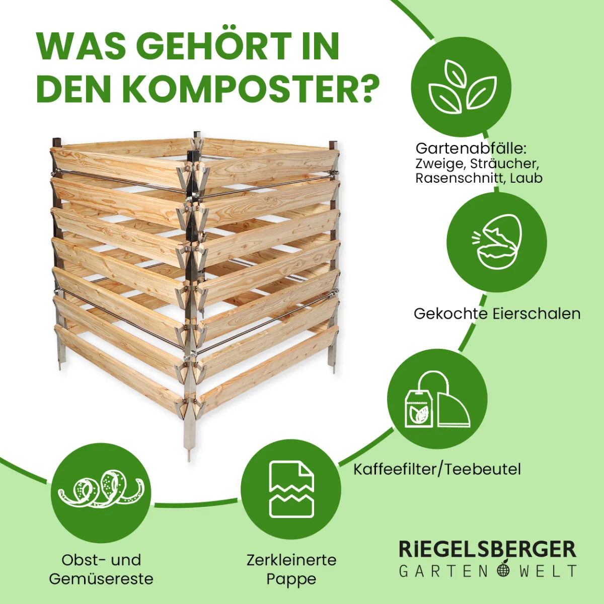 Eleganter Komposter Single 120x120xH100 cm aus Lärche mit Edelstahlpfosten