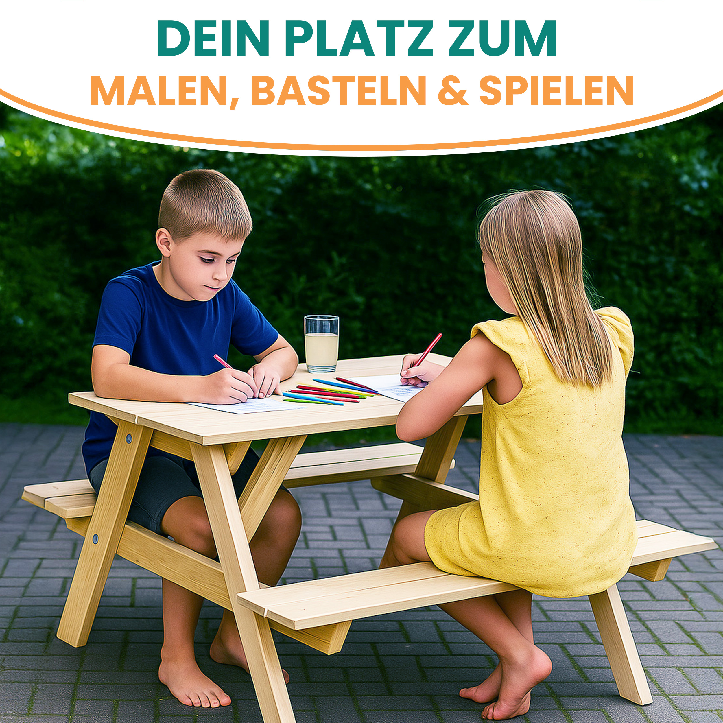 Kindersitzgarnitur Picknicktisch mit 2 Bänken Sitzgruppe Gartenmöbel Outdoor Kindersitzgarnitur Picknicktisch mit 2 Bänken Sitzgruppe Gartenmöbel Outdoor