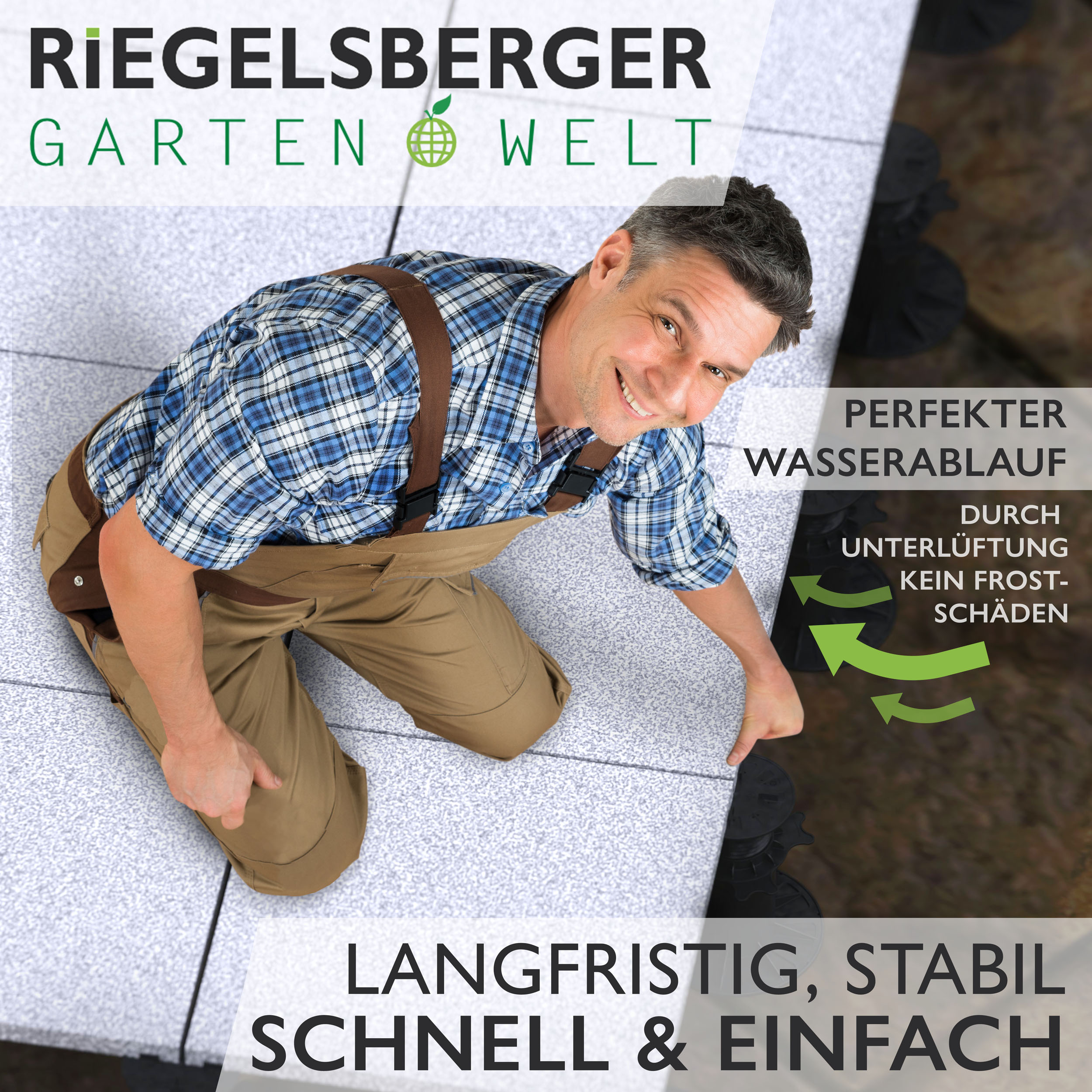 2_Emotion_PremiumPlatten Premium Plattenlager für Stein Beton Keramikplatten Terrassenlager Stelzlager Stellfuß verstellbar