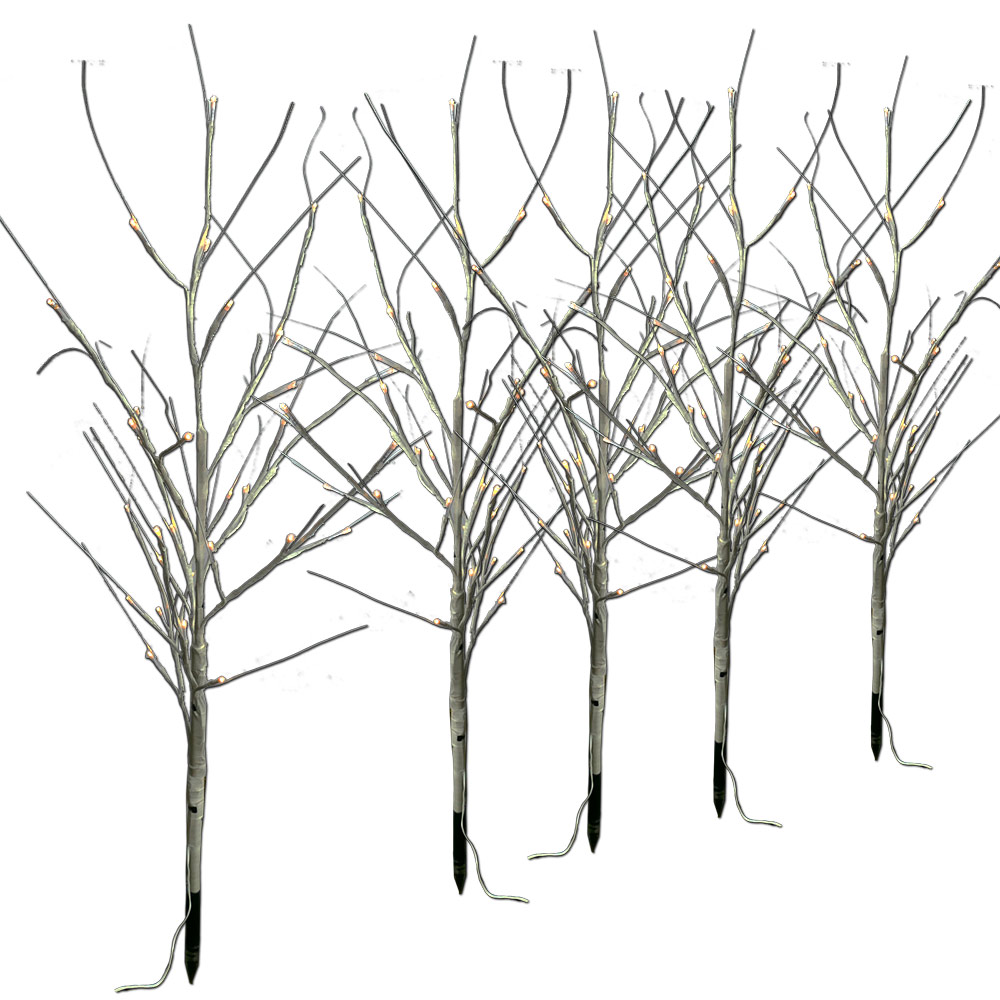 1-shop Lichterbäume 120 cm 5er-Set Baum LED warmweiß Lichterkette mit Erdspieß außen