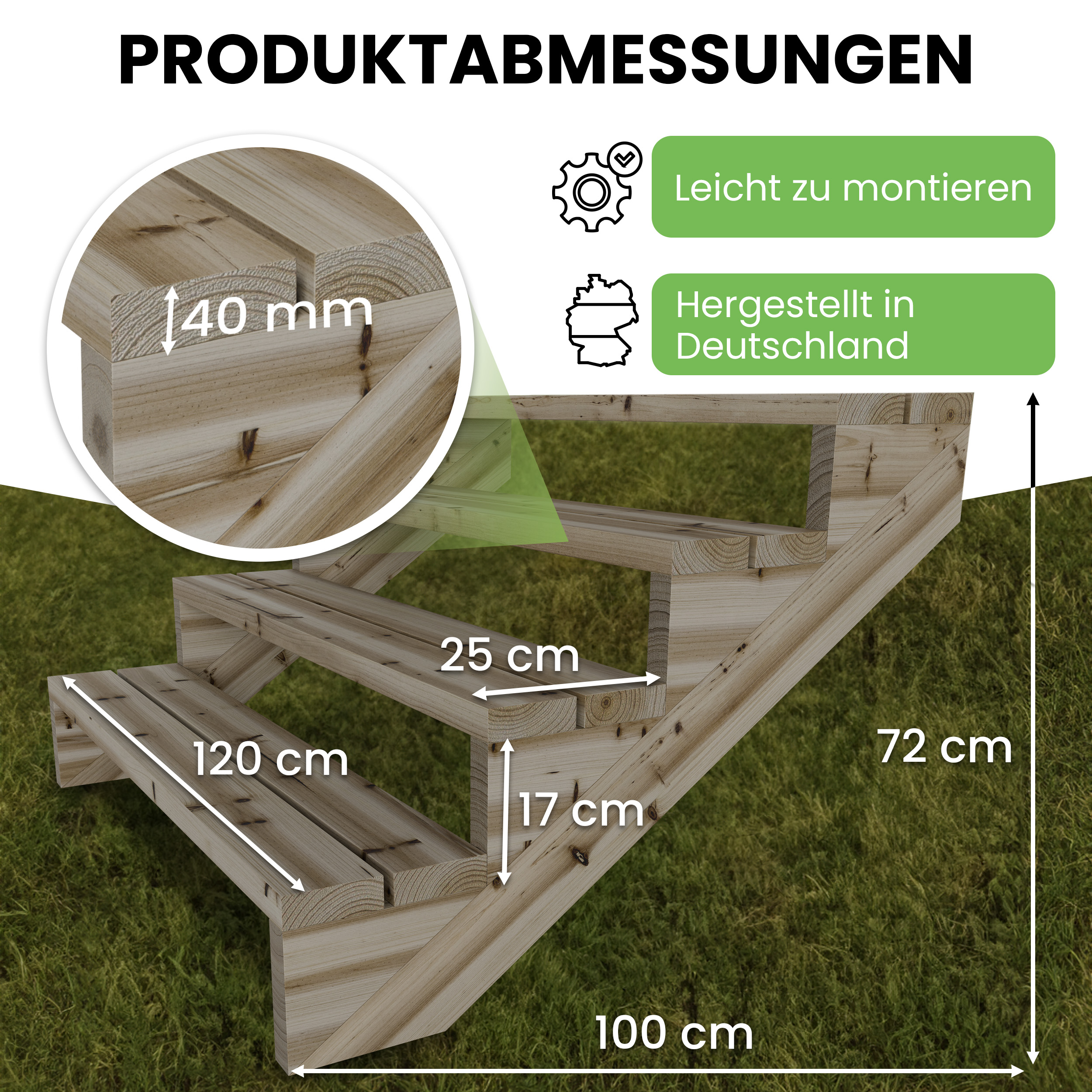 Terrassentreppe Kiefer kesseldruckimprägniert Treppe mit Stufen Wangentreppe Breite