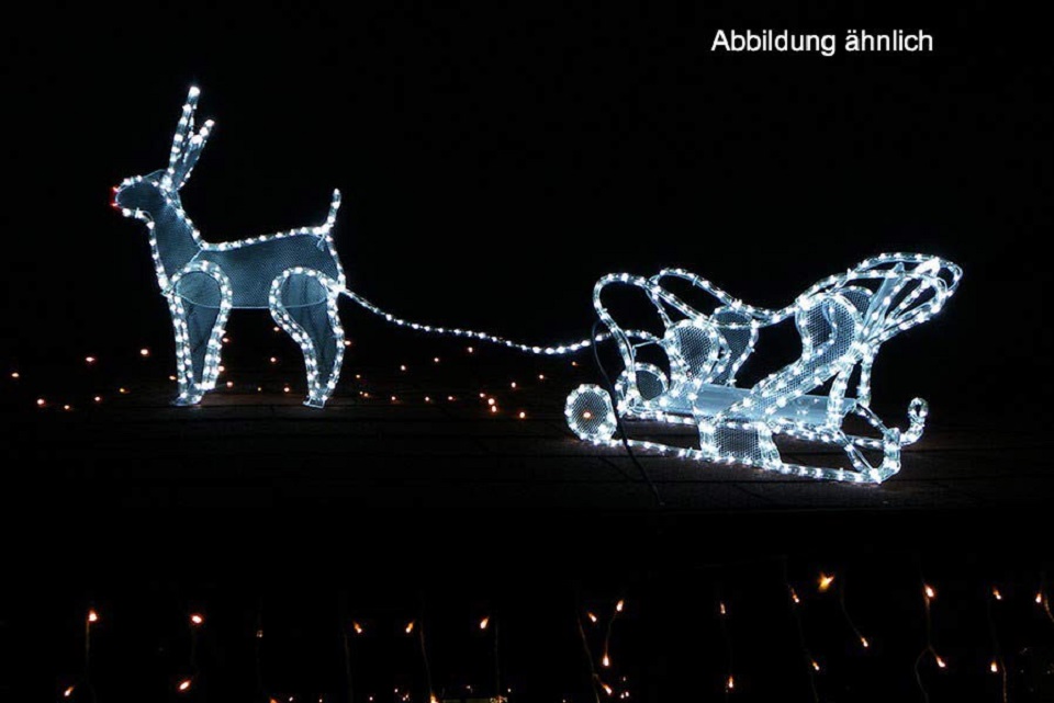 b2p3aT7tGR0pTv3 Rentier mit Schlitten 100 x 49 cm 216 LED beleuchtet für außen
