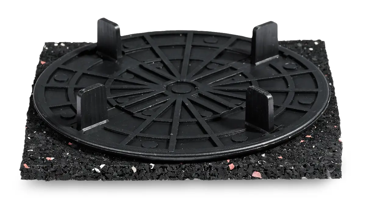 Plattenlager 12 mm mit Gummigranulat Pad unverstellbar Fliesenkreuz Drehfuß Stellfuß Stelzlager