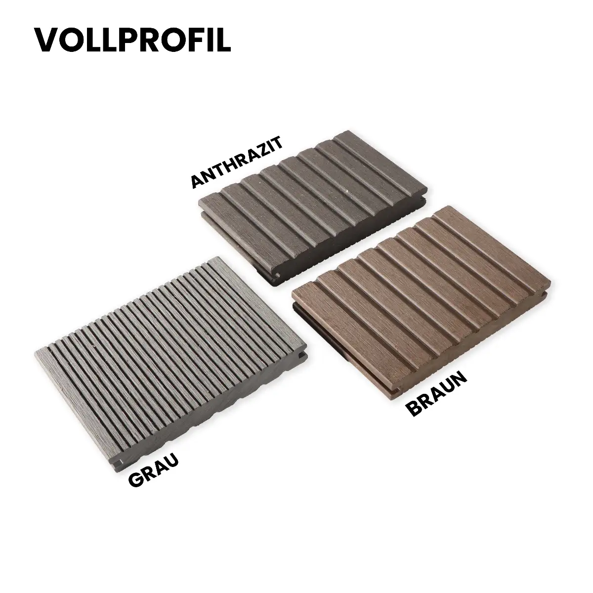 WPC Terrassendielen Musterbox Vollprofil, Premium & ummantelte WPC Dielen