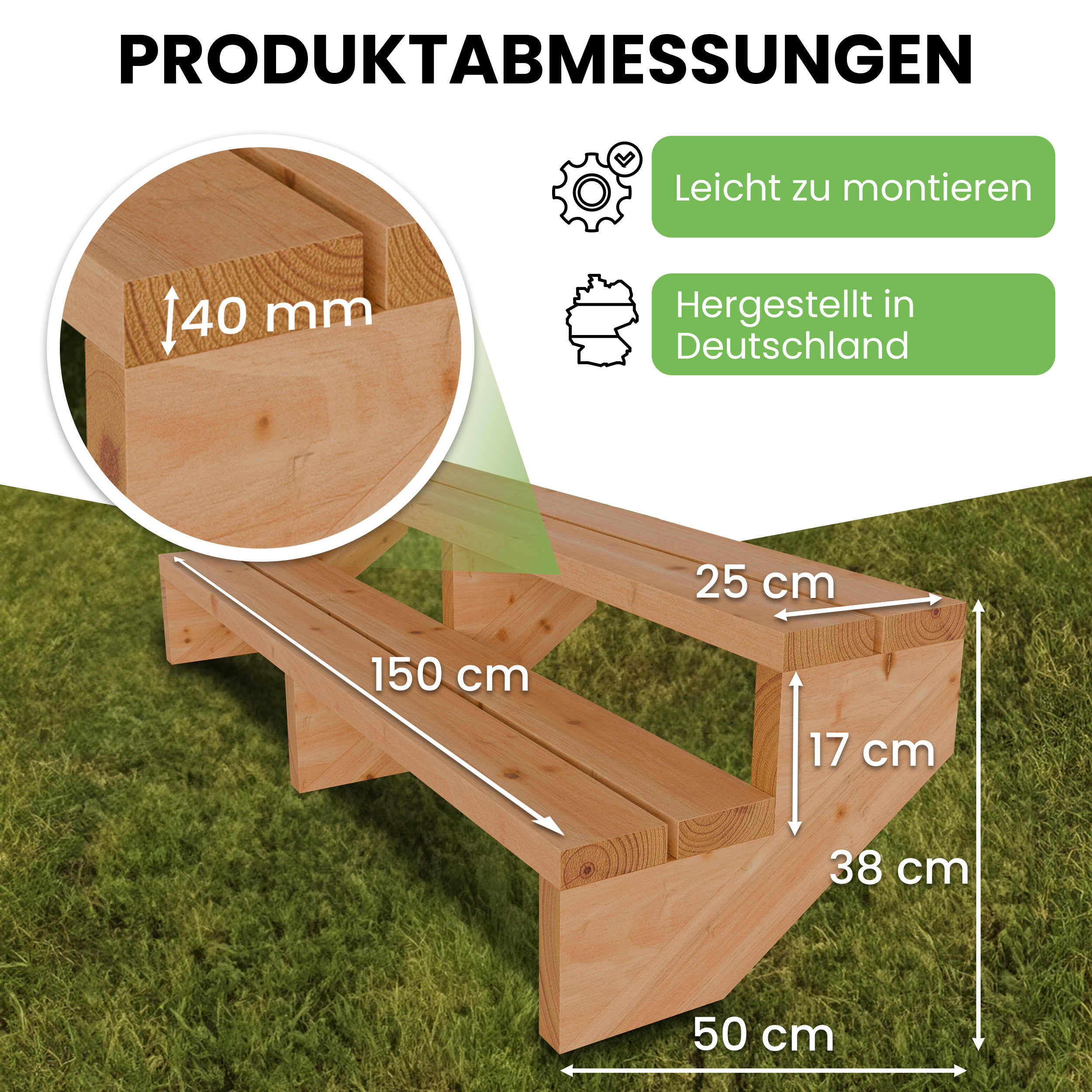 Terrassentreppe Lärche 2 Stufen 150 cm – Komplettset mit Stufen