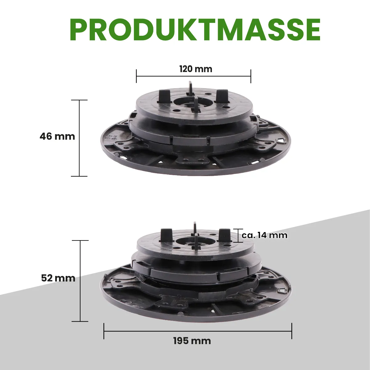 Plattenlager Pro justierbar 46–52 mm mit Gefälleausgleich bis 7 %