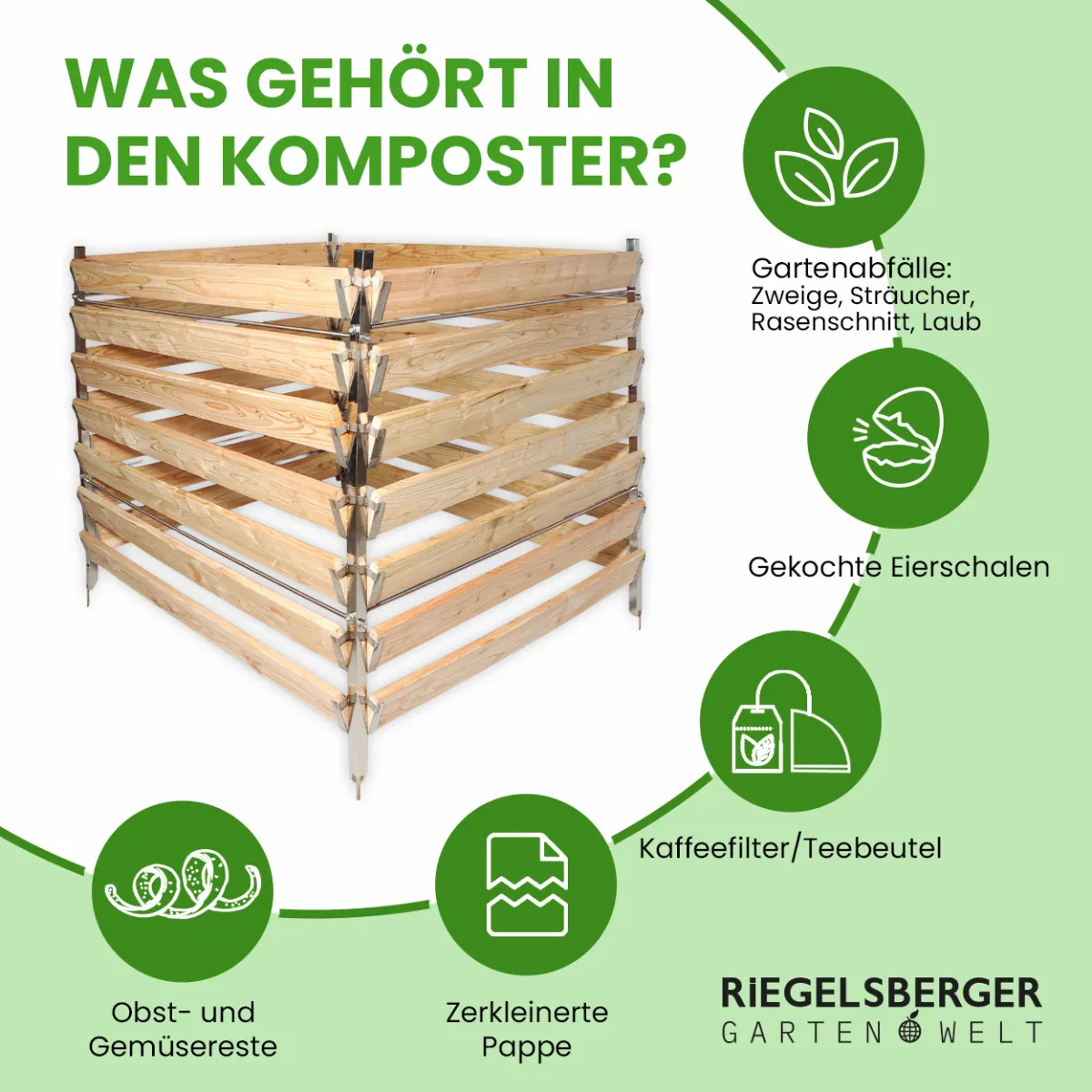 Eleganter Komposter Single 80x100xH100 cm aus Lärche mit Edelstahlpfosten