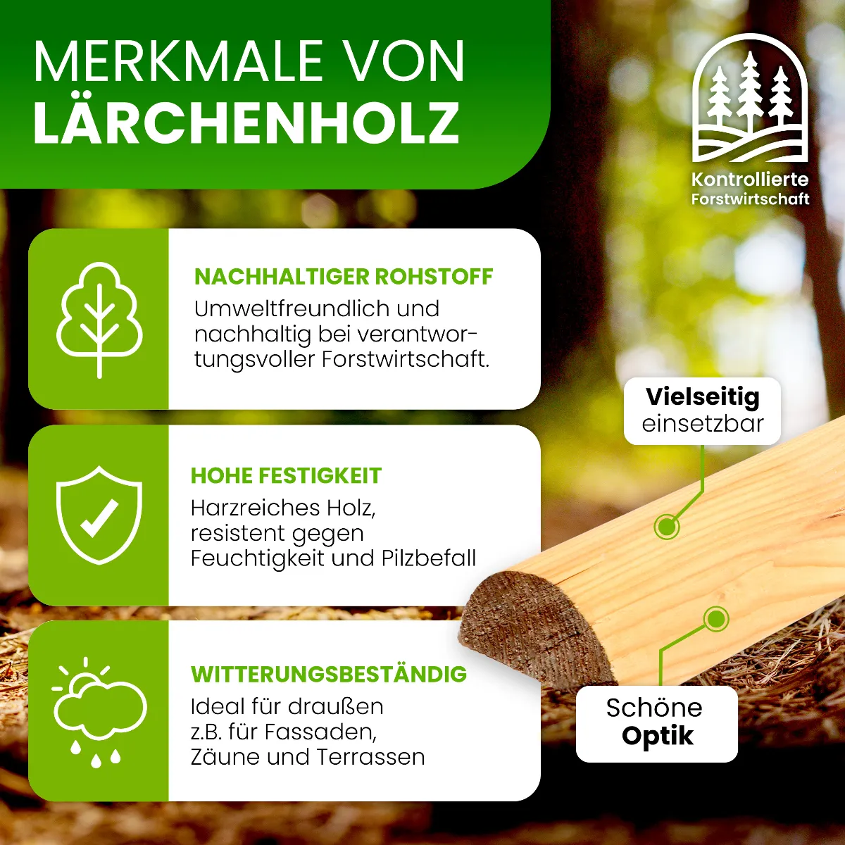 Zaunriegel Lärche Natur halbrund Ø 9 cm Länge 120 cm Querriegel für Gartenzaun