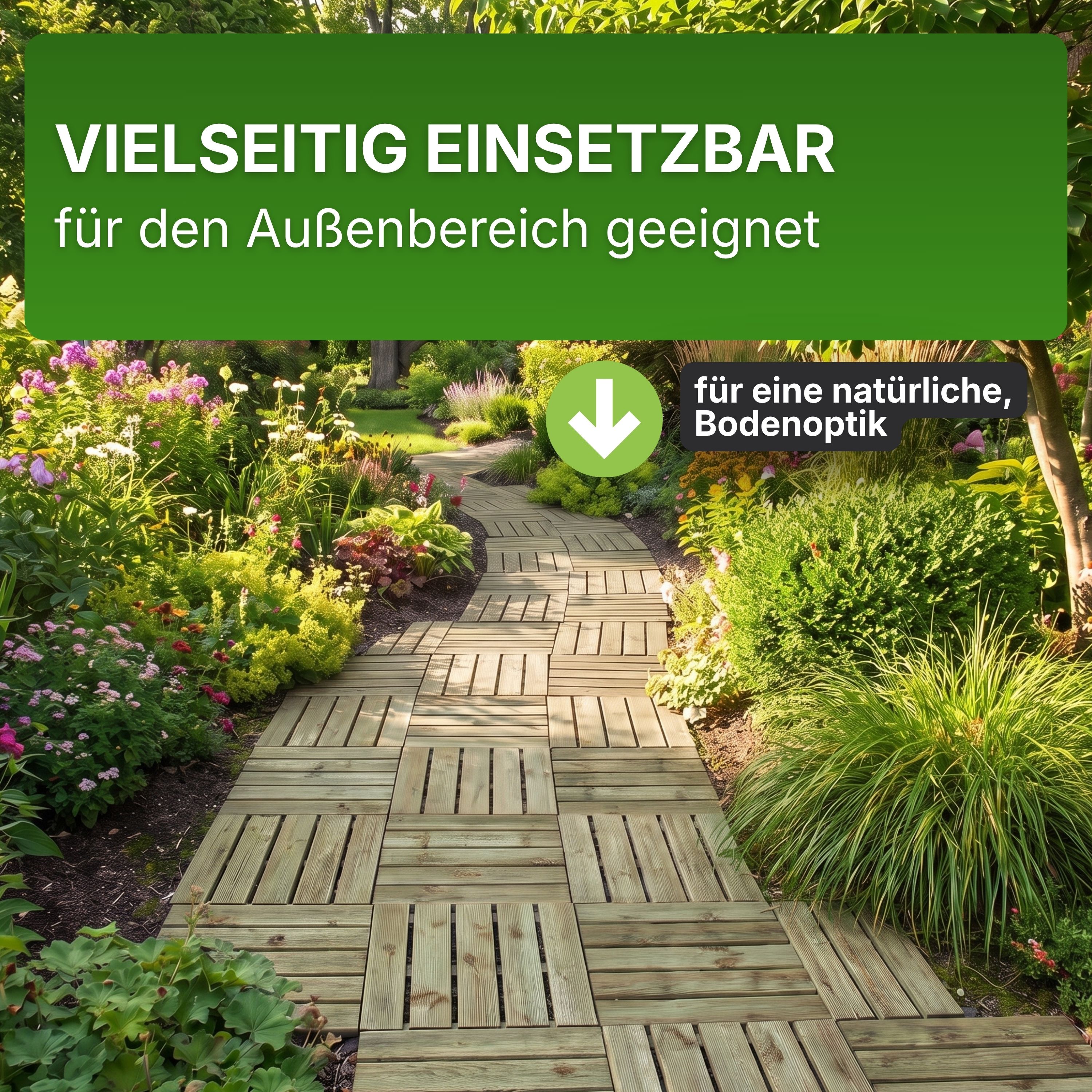 Terrassenfliese aus Kiefernholz GRÜN imprägniert 50x50cm Holzfliese Balkonfliese Fliese Terrasse