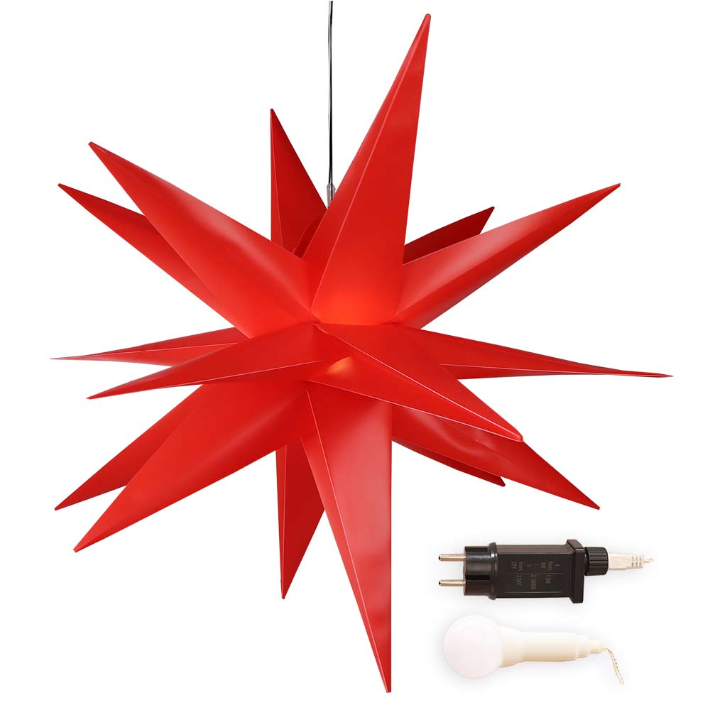 aussenstern-zacken-rotUiHgRHdg5jVCb Faltstern 18 Zacken aus Kunstoff-Folie mit LED-Birne warmweiß Weihnachtsstern