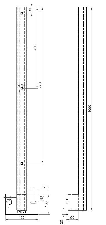 240gX7zJUrT8WG Pitzl Balkonsäule BSP C-Profil 50x40x3 mm Stirnseitig zum Andübeln feuerverzinkt Höhe