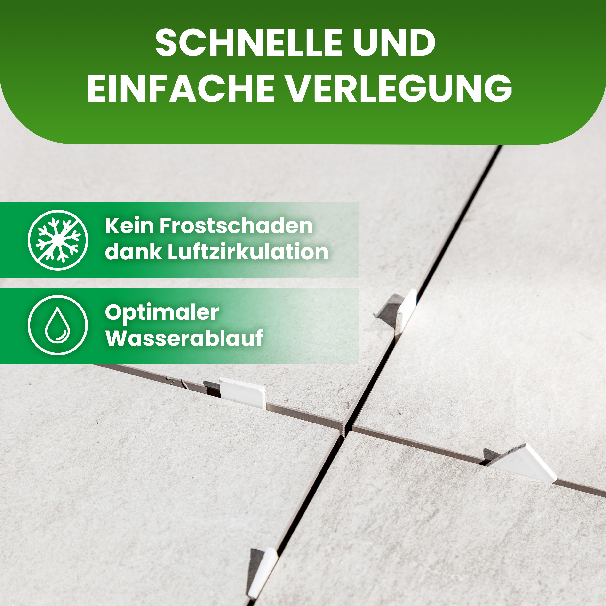 Plattenlager PRO 21–27 mm höhenverstellbar 126 Stück Karton inkl. Trittschutz-Pad 2 mm für Beton-, Stein- & Keramikplatten