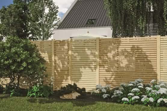 51W5wx24gML Rhombus-Sichtschutzzaun II sibirische Lärche Premium fertig montierter Massivholzzaun Komplettset