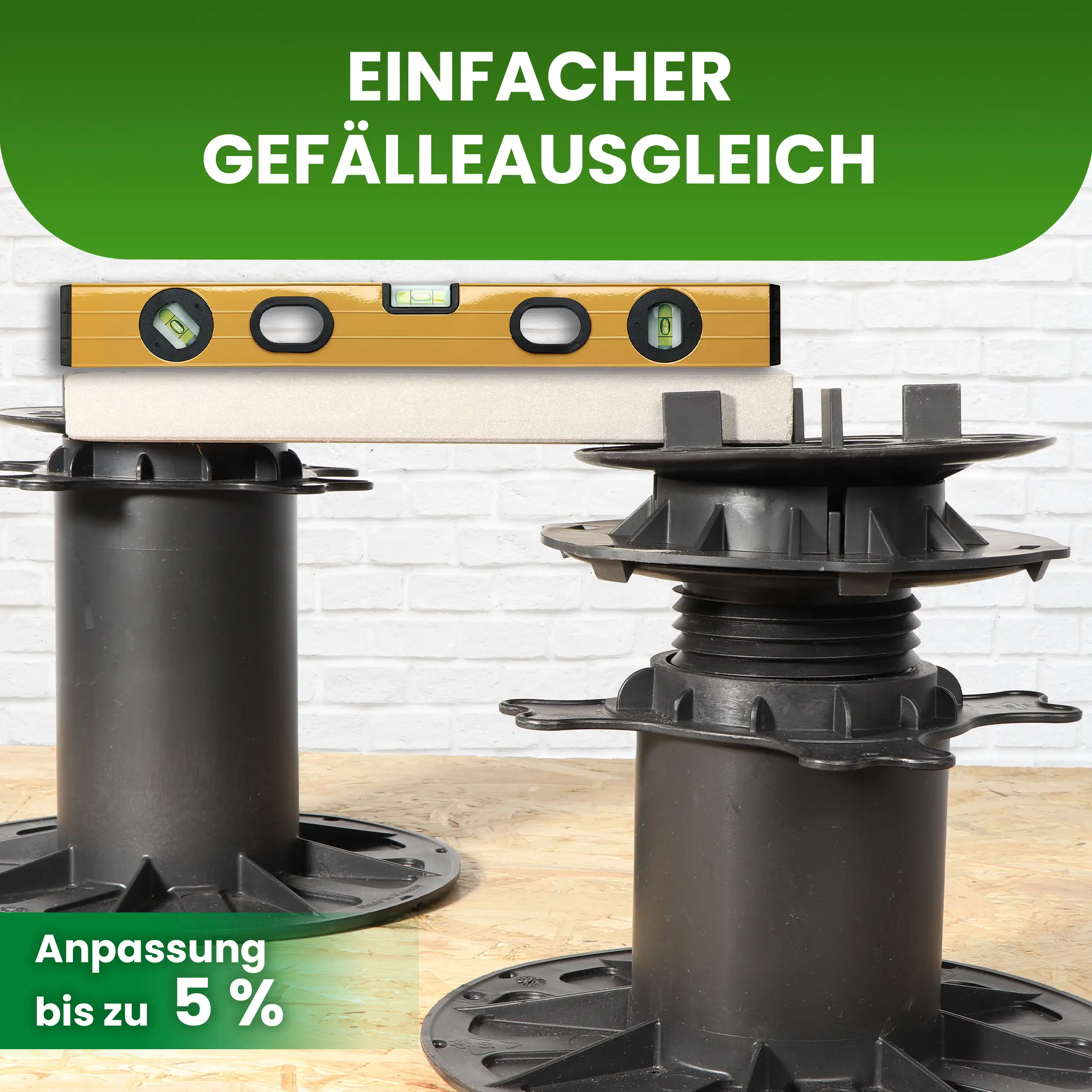 Premium Plattenlager 200–300 mm mit Gefälleausgleich für Terrassenplatten, 18 Stück