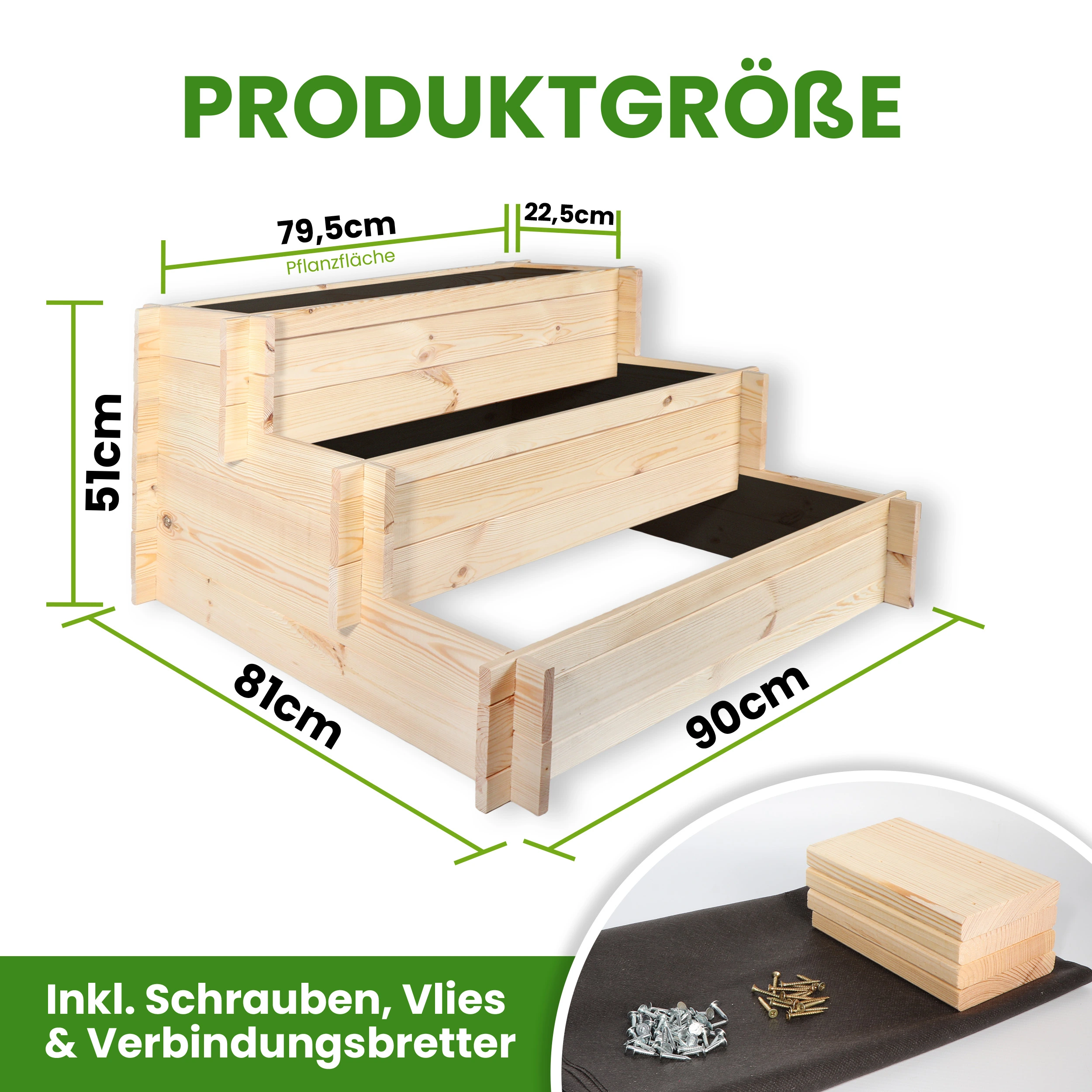 Stufenbeet aus Kiefer natur Pflanzkasten Beet für den Garten Pflanztreppe