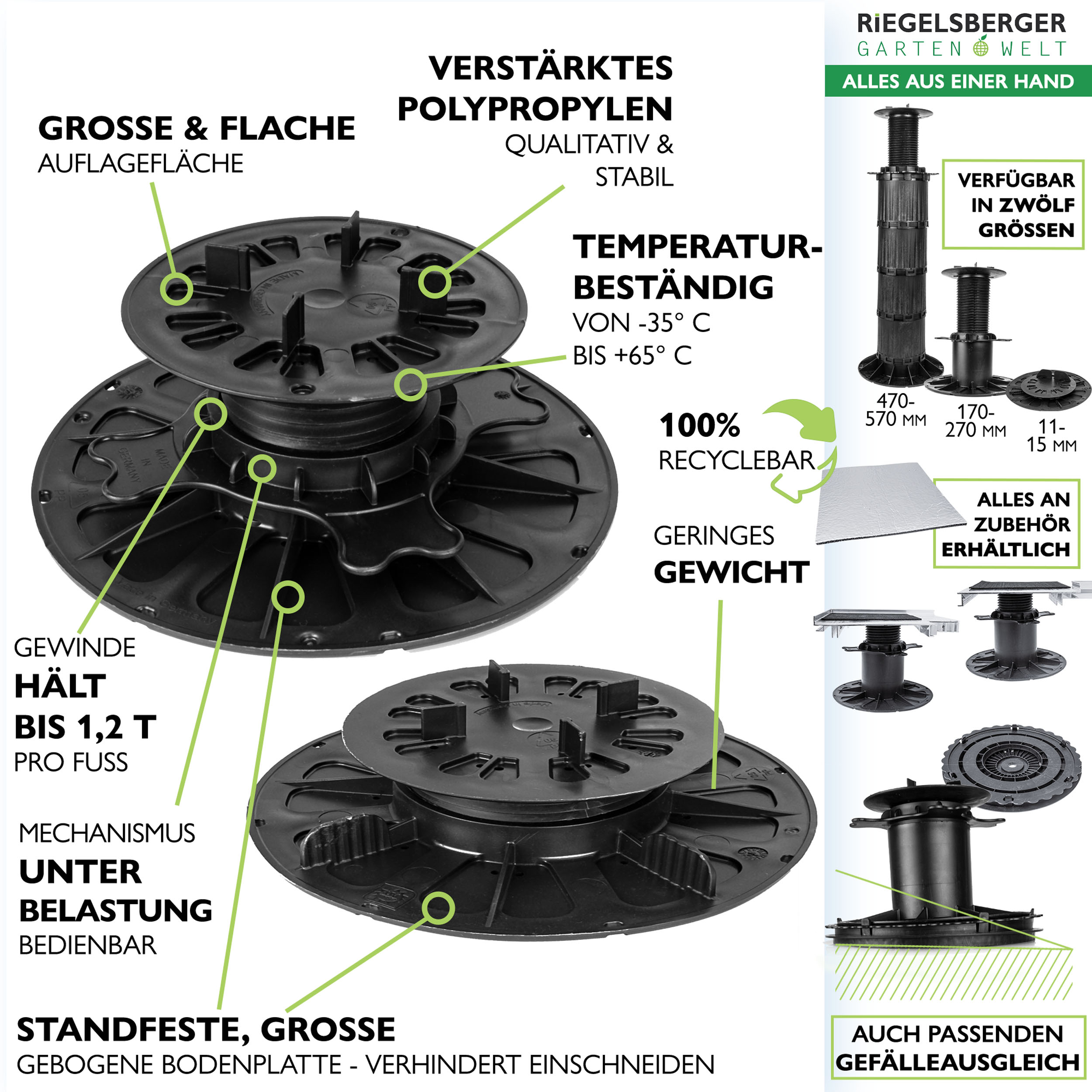 5_Features_27-40mKvDm5dj4QsU8 1 Karton Plattenlager PREMIUM für Stein Beton Keramikplatten Terrassenlager Stelzlager Stellfuß