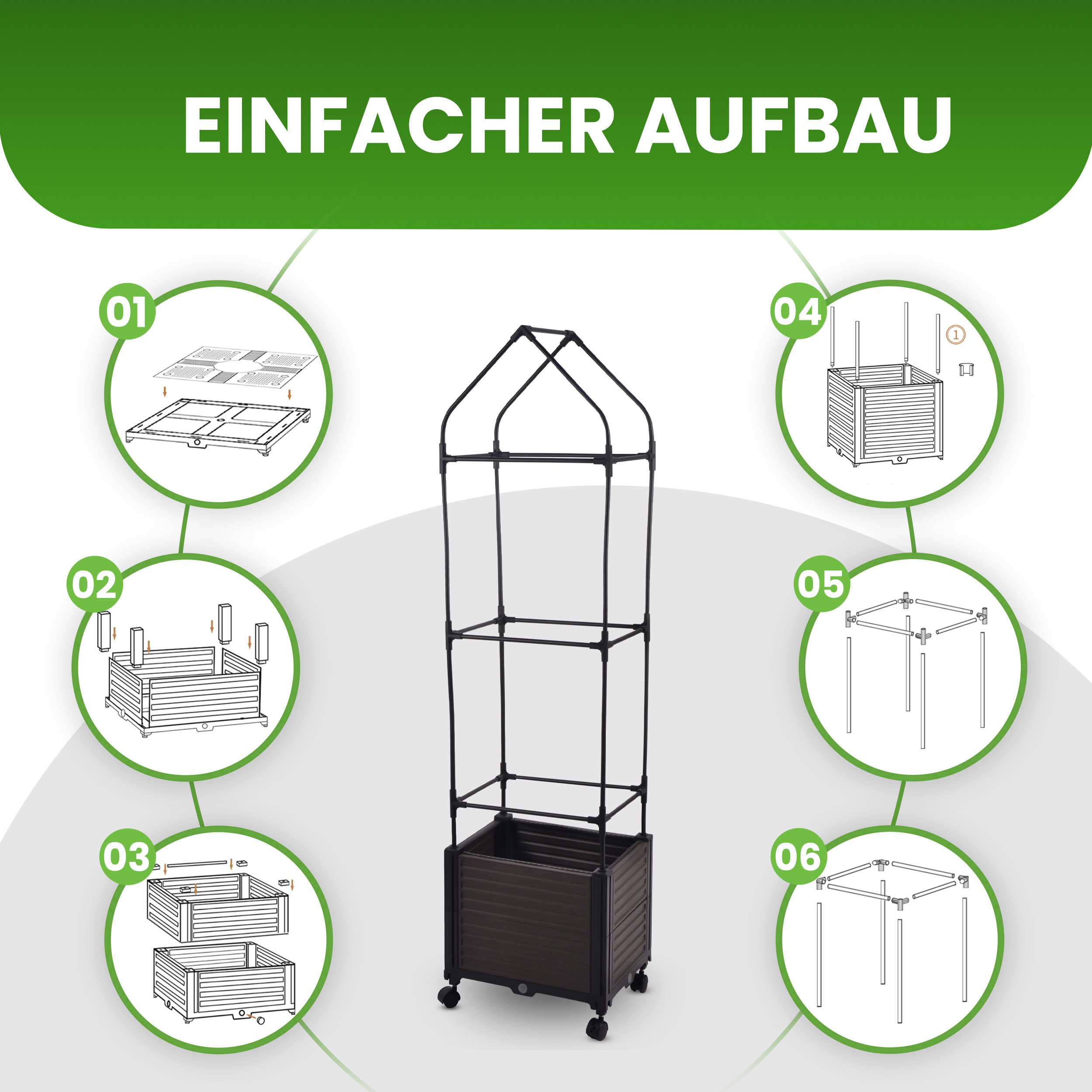 Blumenkasten Set mit Rankhilfe 3 Ebenen 42x30xH160 cm Pflanzkasten auf Rädern für Garten Terrasse Blumenkasten Set mit Rankhilfe 3 Ebenen 42x30xH160 cm Pflanzkasten auf Rädern für Garten Terrasse