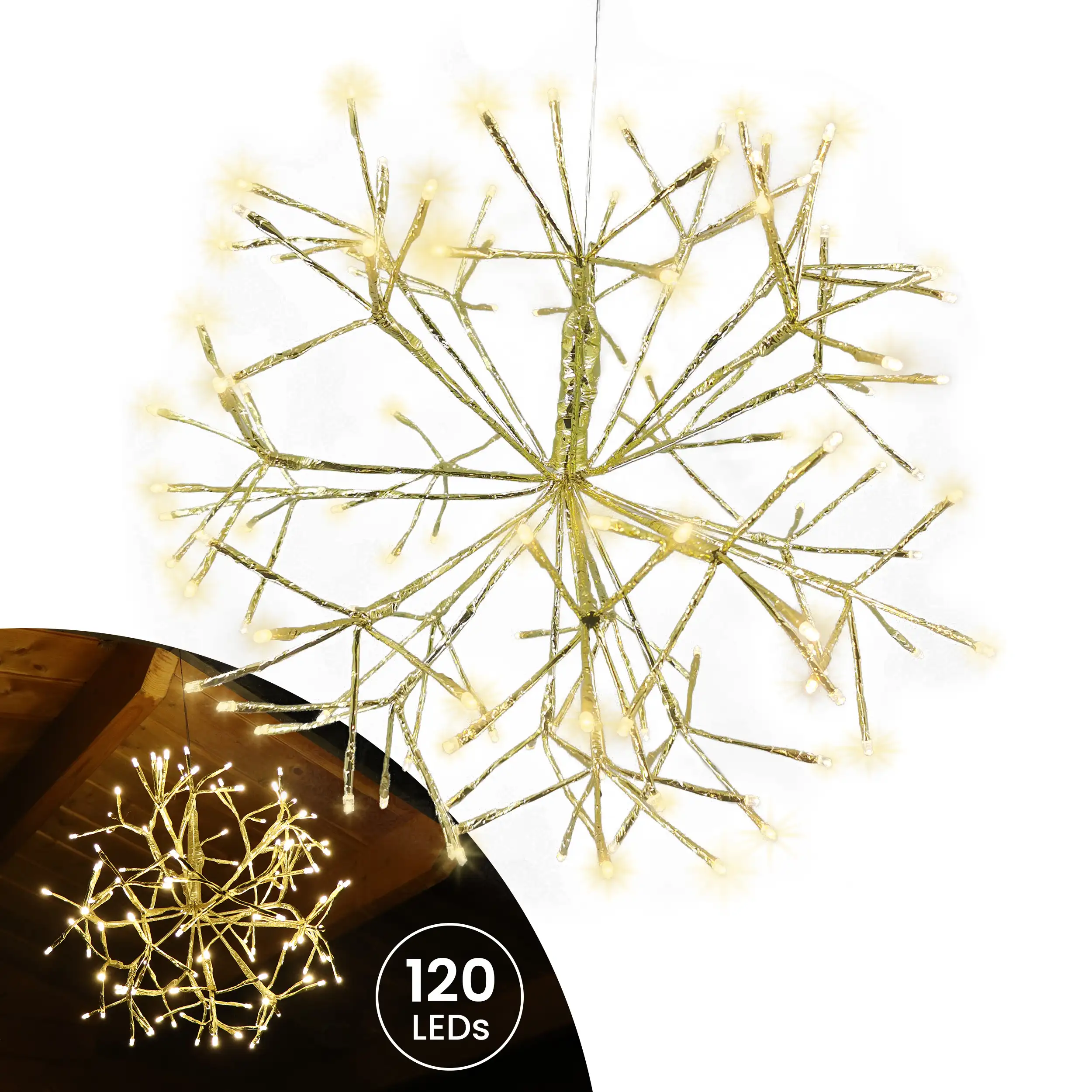 Weihnachtsdekoration Goldstern 45 cm mit 120 LED warmweiß Timer-Funktion LED-Weihnachtsstern