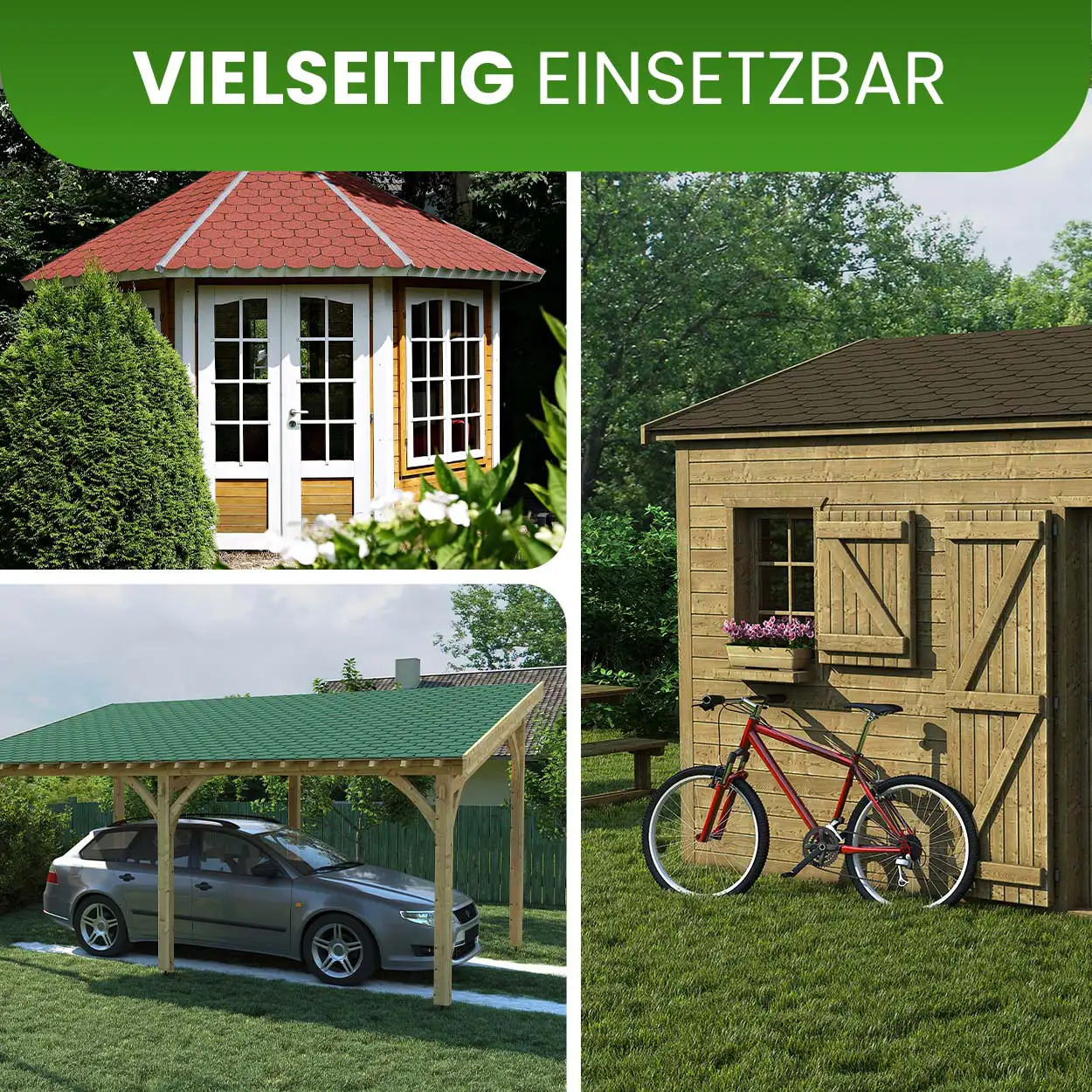 Bitumendachschindeln Dreieck 1 m² für Gartenhaus und Carport