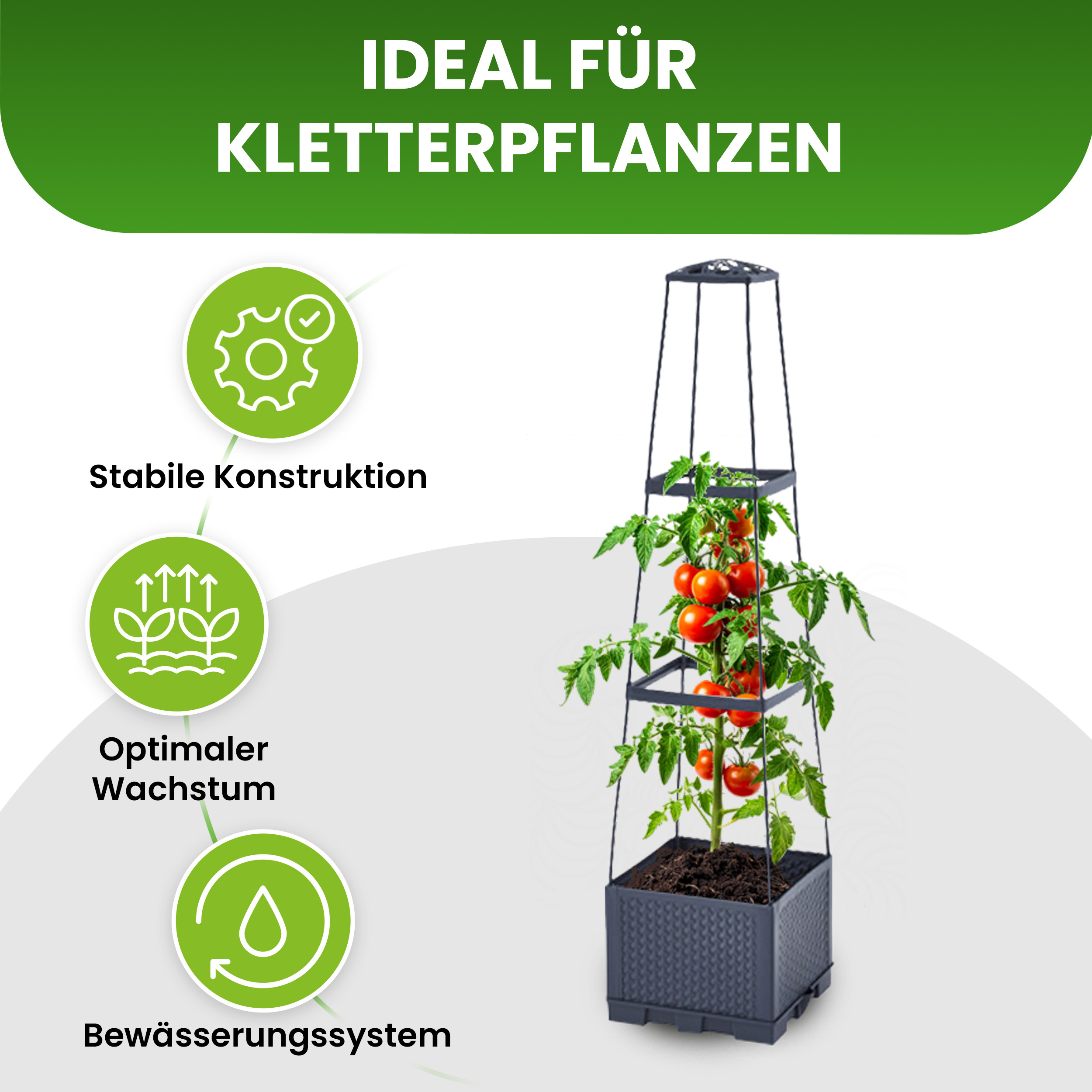 Blumenkasten Set mit Rankhilfe in Turmform 3 Ebenen 28x28xH115 cm Pflanzgefäß