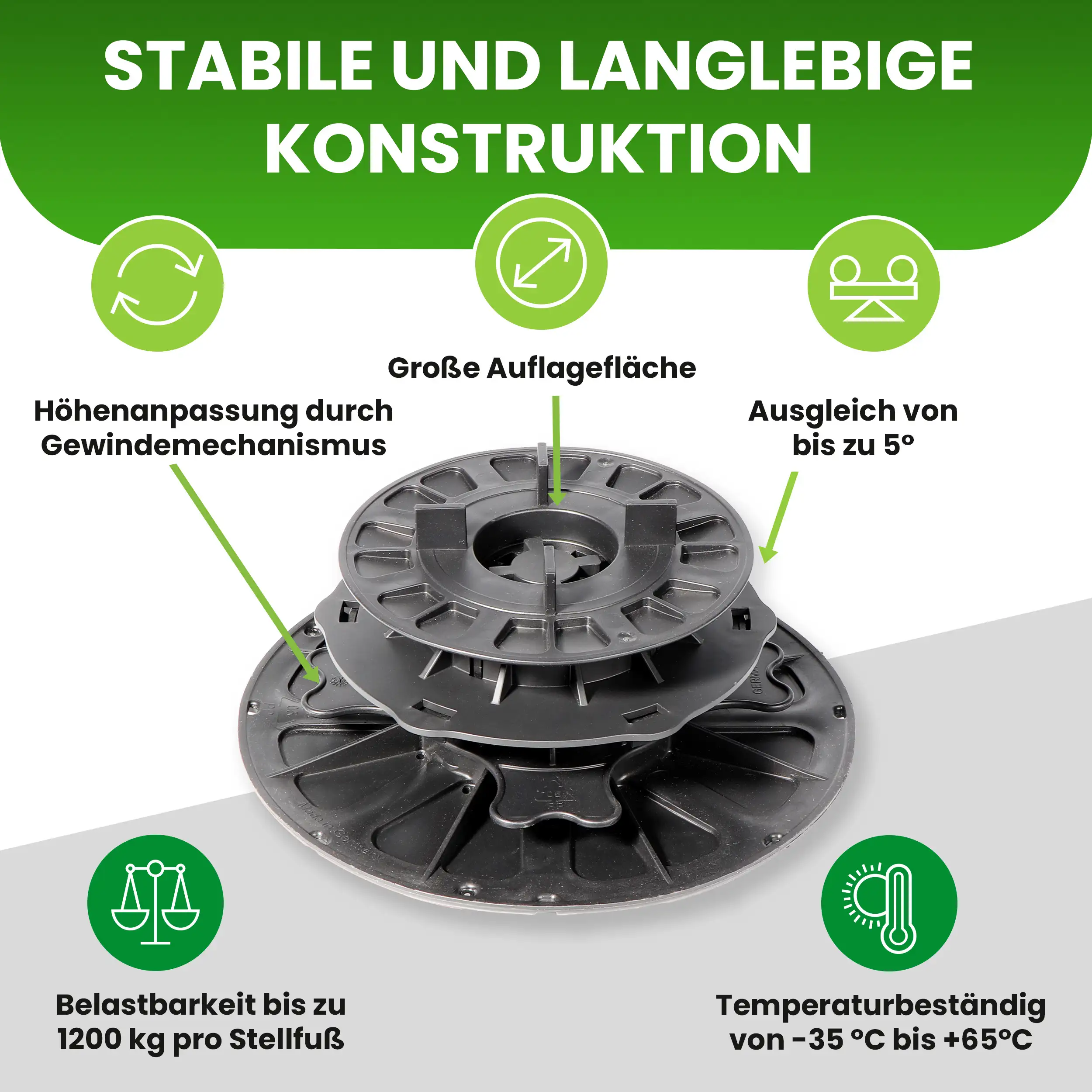Plattenlager Premium justierbar mit Gefälleausgleich bis zu 5 % für Stein Beton Keramikplatten