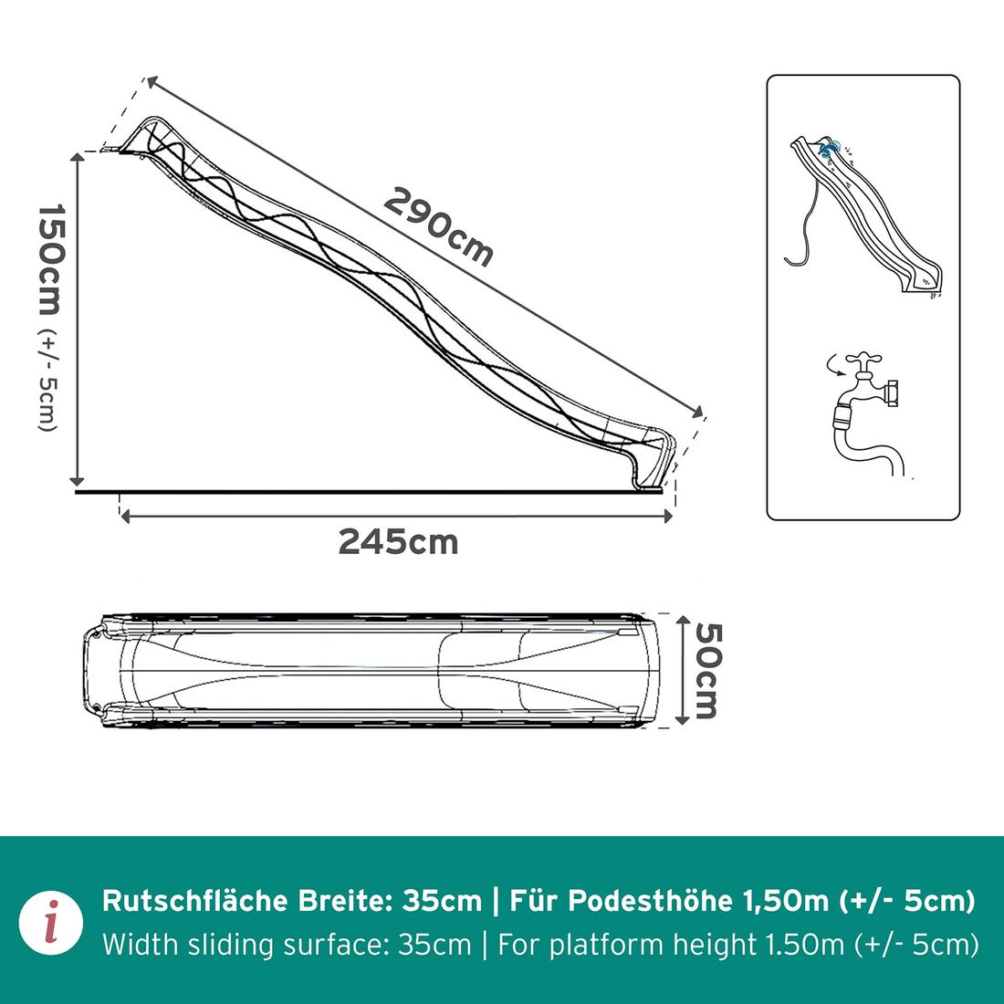 wellenrutsche-wasserrutsche-masse-300 Wellenrutsche 3 m Rutsche Anbaurutsche für den Garten