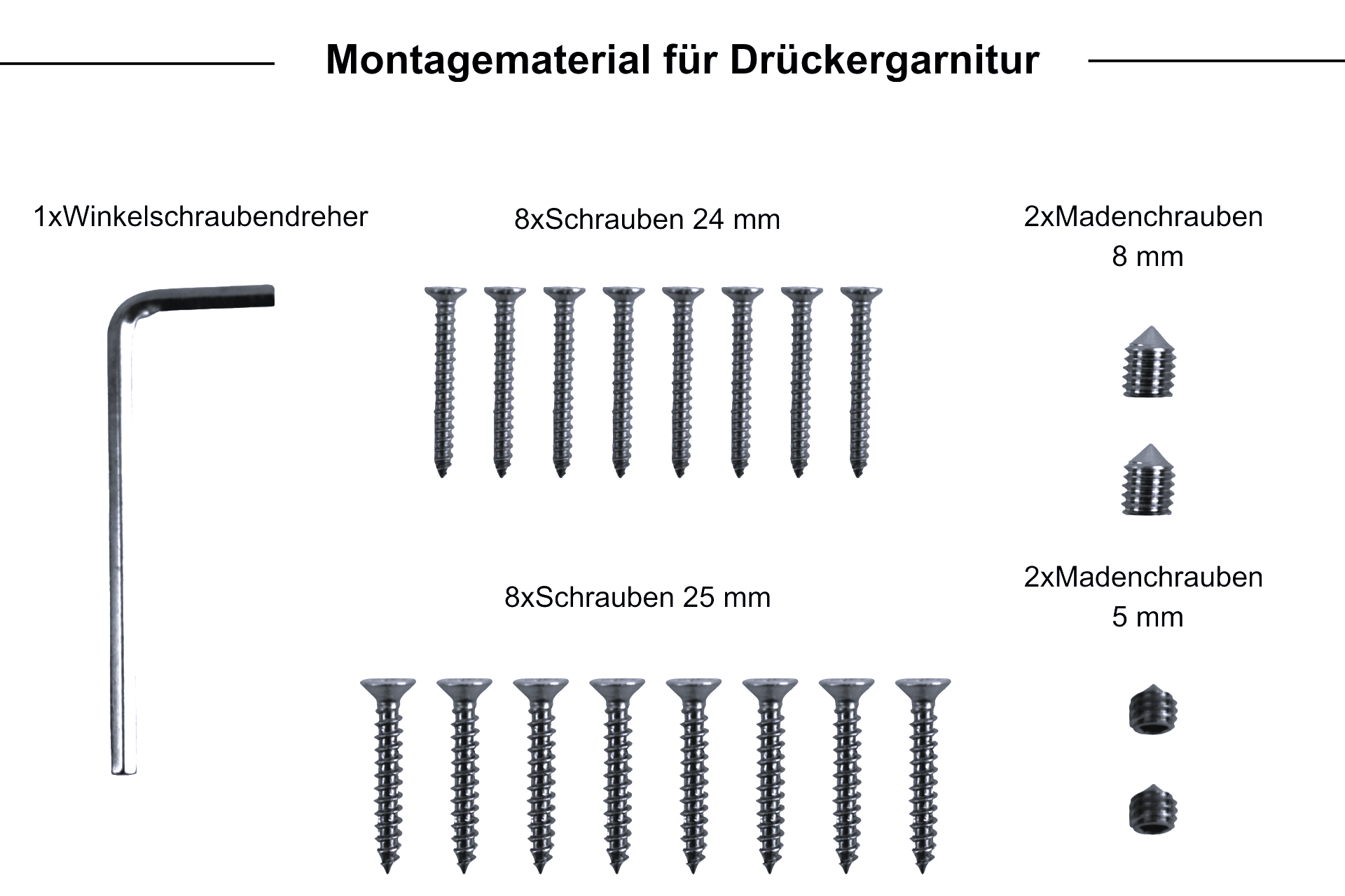 Montagematerial-Drueckergarnitur Einsteckschloss mit Türschloss + Drückergarnitur mit abgerundeten Griffen Edelstahl Zylinder 80 mm